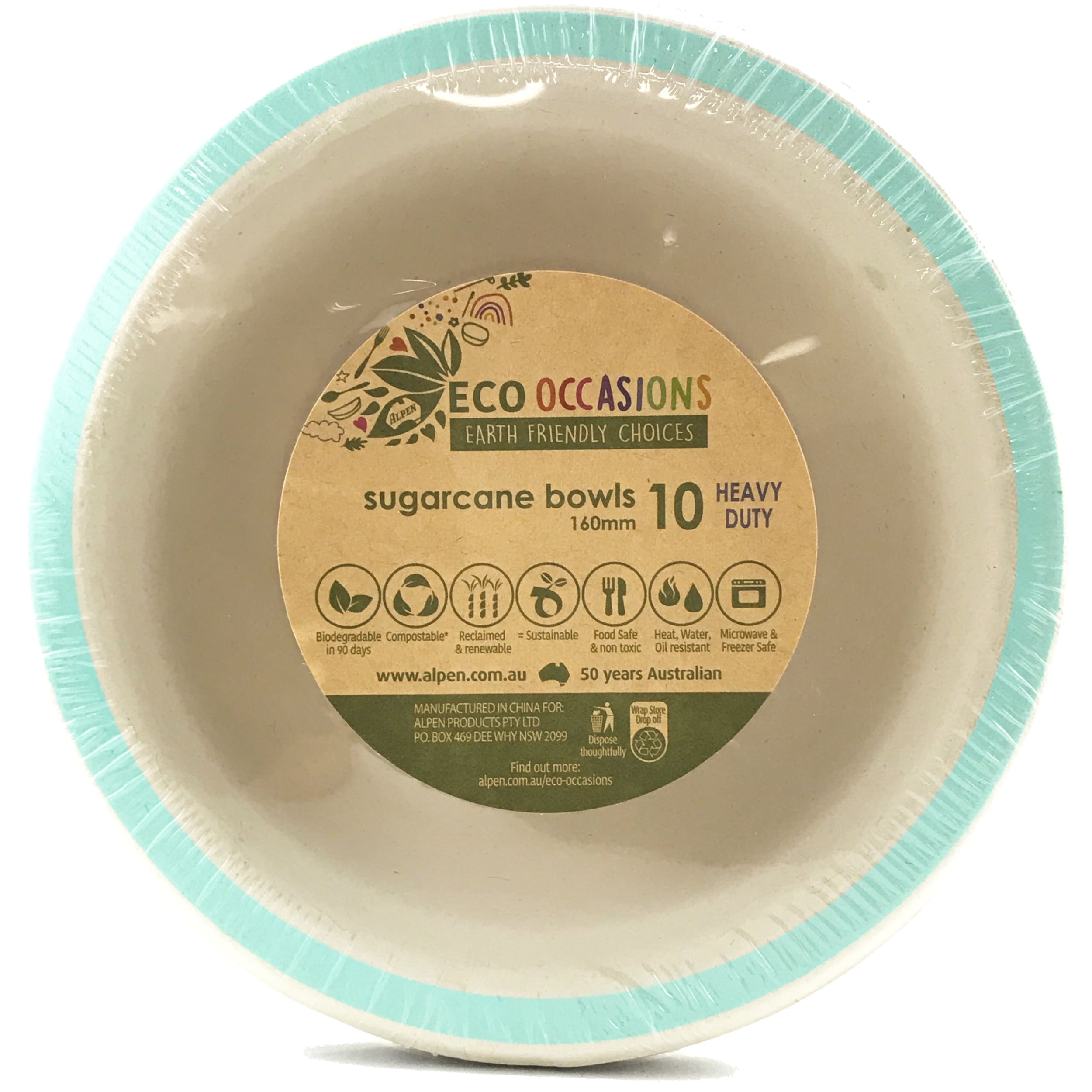 Eco Collection Sugarcane Bowls 160mm Mint Green (10 Pack)