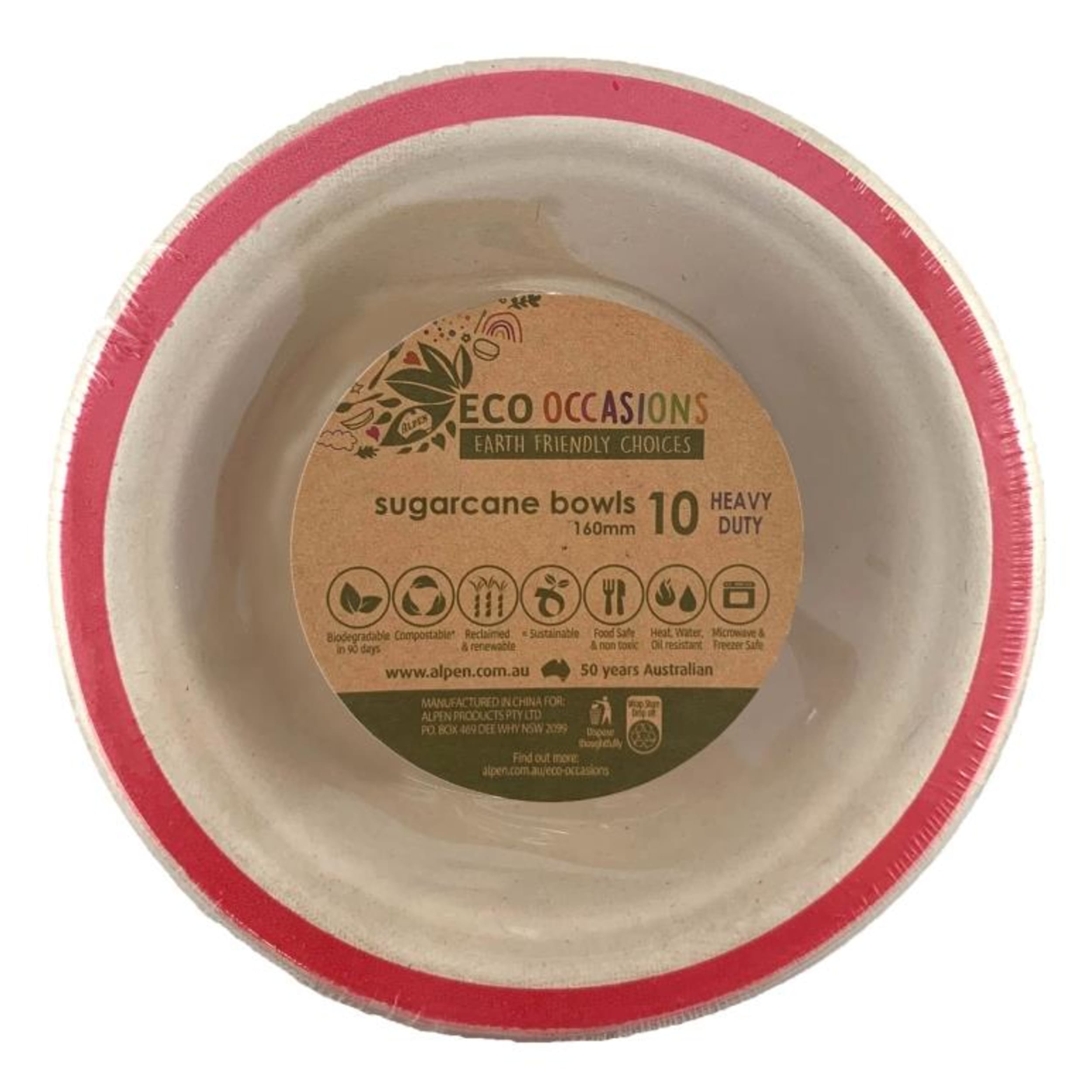 Eco Collection Sugarcane Bowls 160mm Red (10 Pack)