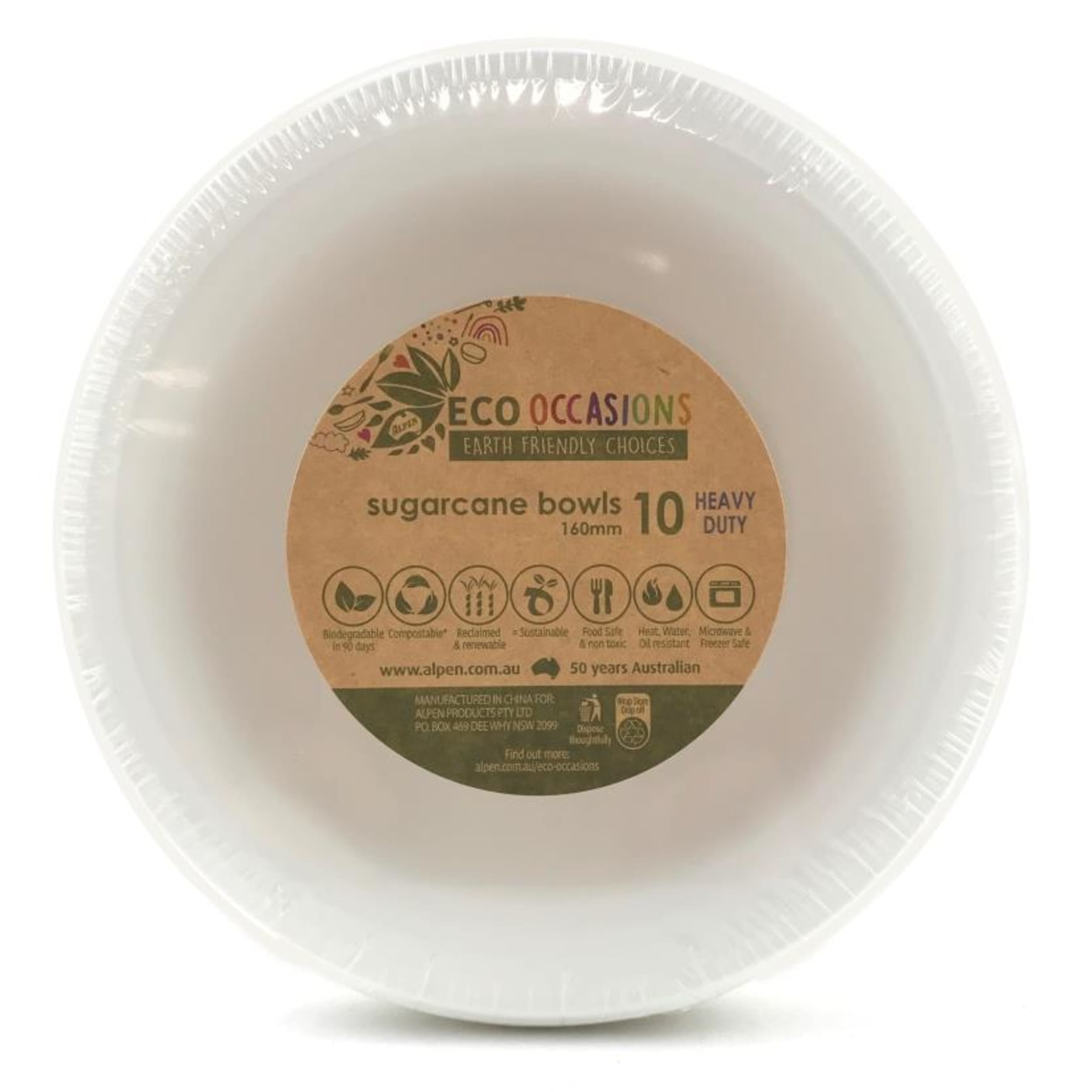 Eco Collection Sugarcane Bowls 160mm White (10 Pack)