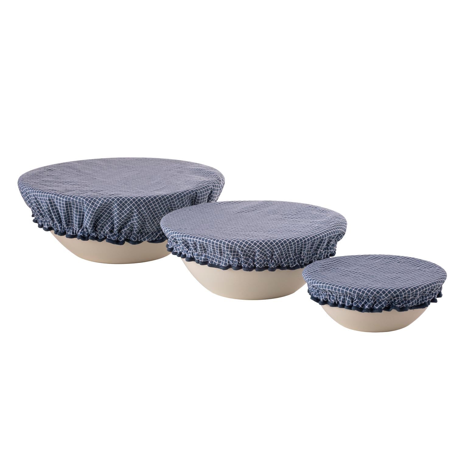 Ladelle Blue Check 3pk Stretch Bowl Covers