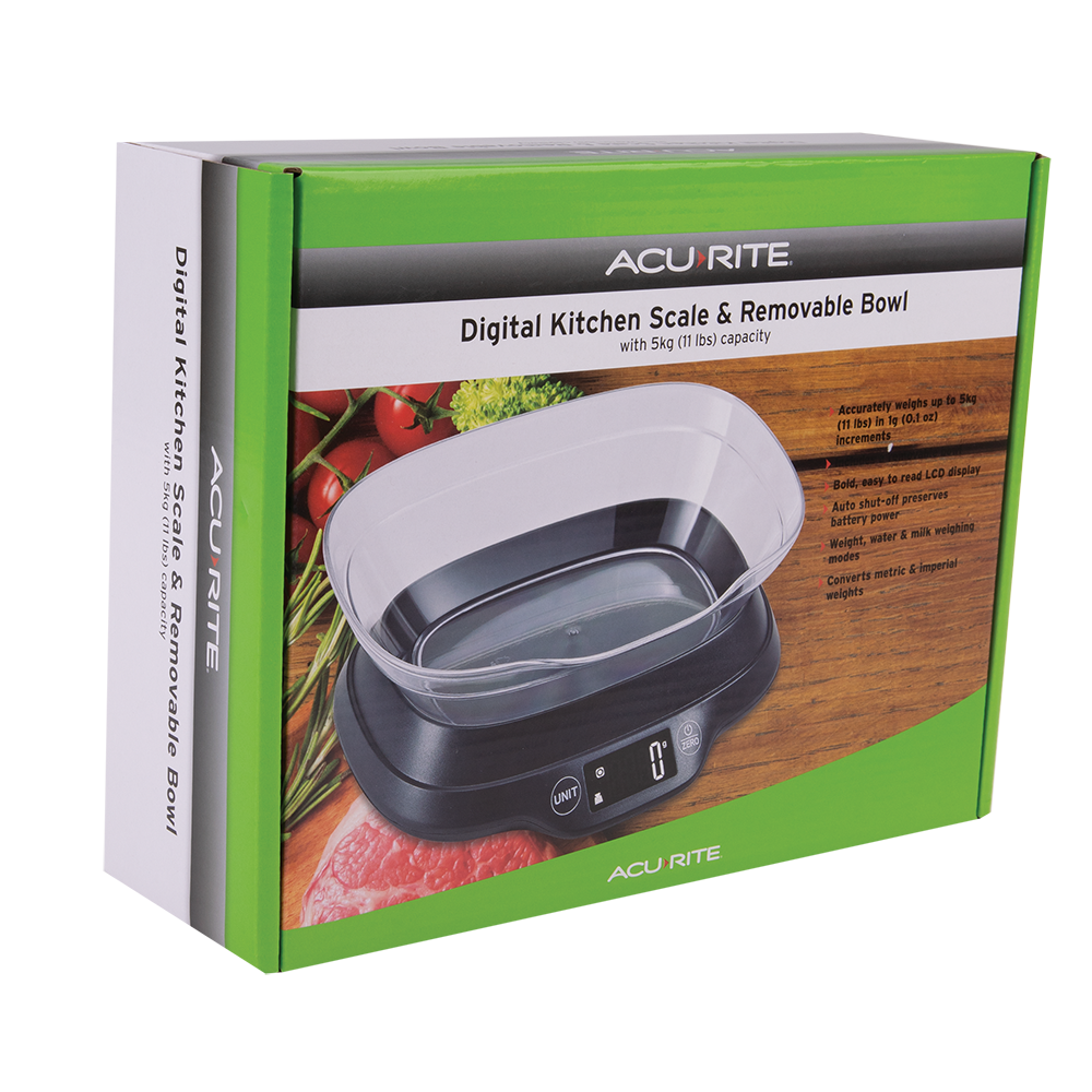 Acurite Digital Scale W/ Bowl & Backlight Display 1g/5kg - Black