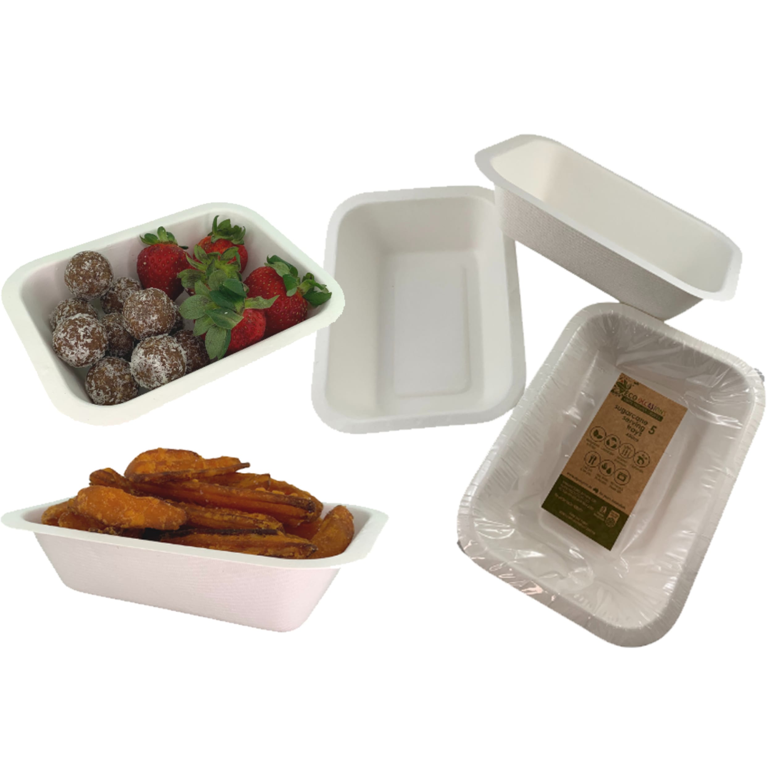Eco Collection Sugarcane Serving Tray 450ml White (175x128x36mm) (5 Pack)