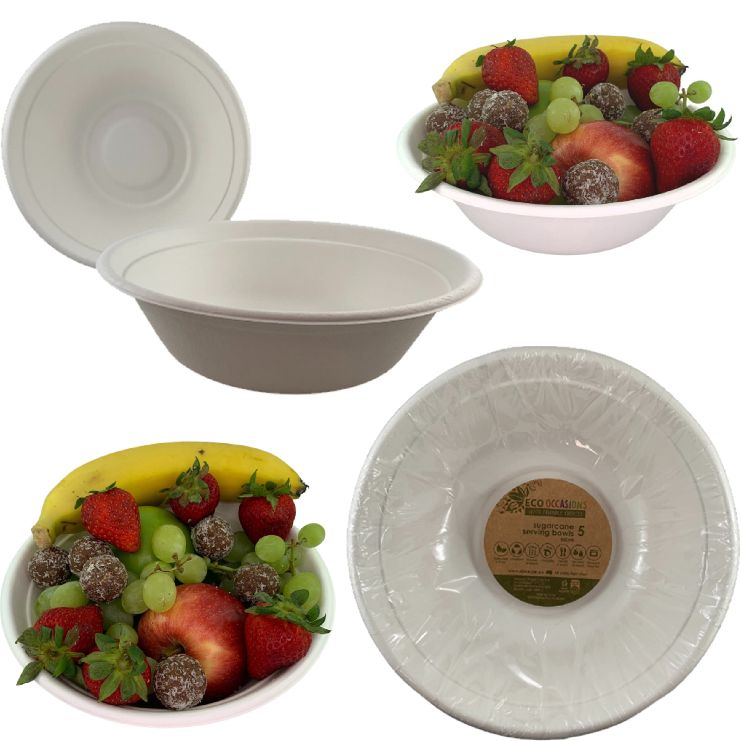 Eco Collection Sugarcane Serving Bowl 850ml White (207 dia.x 60mm (5 Pack)