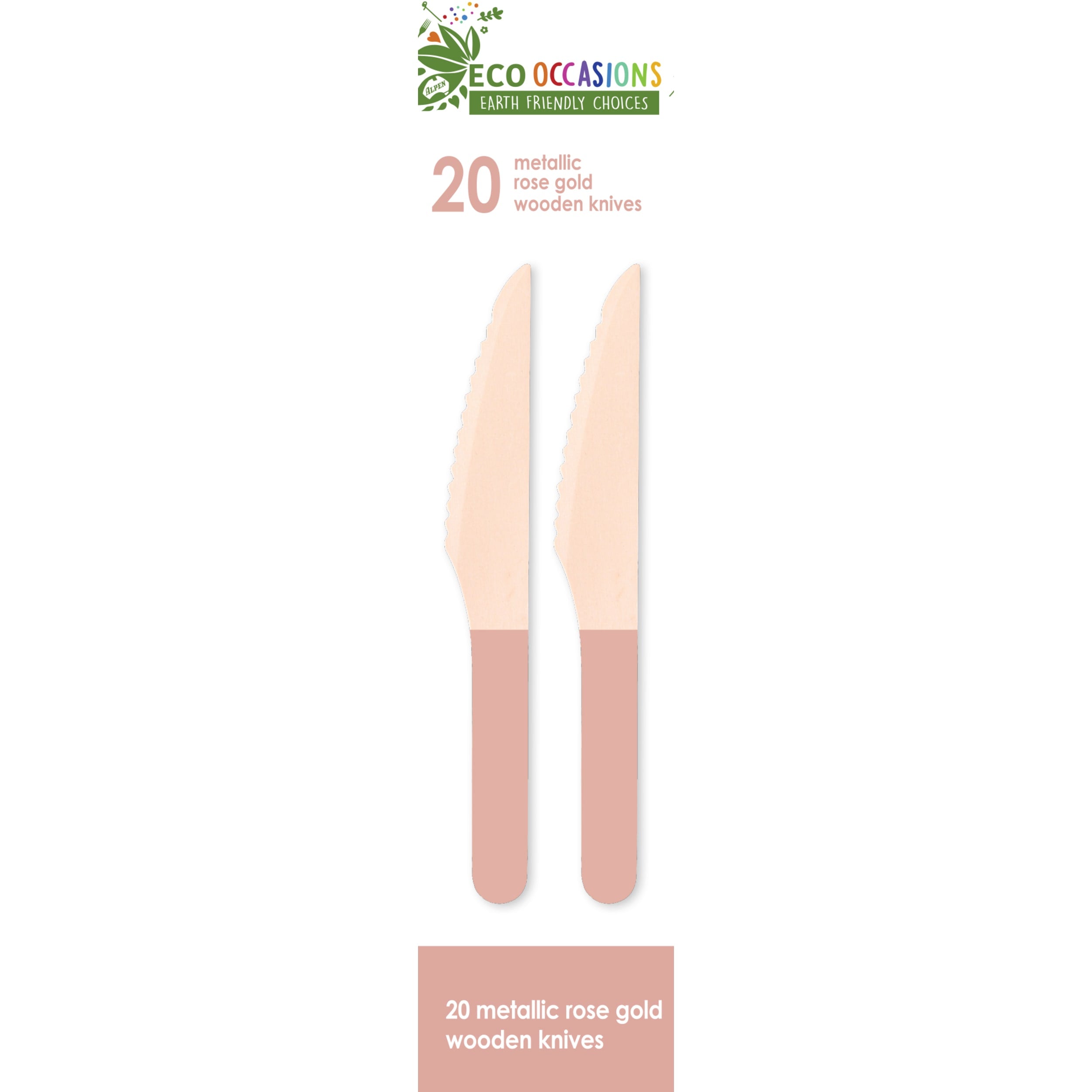 Eco Collection Wooden Knives Metallic Rose Gold (20 Pack)