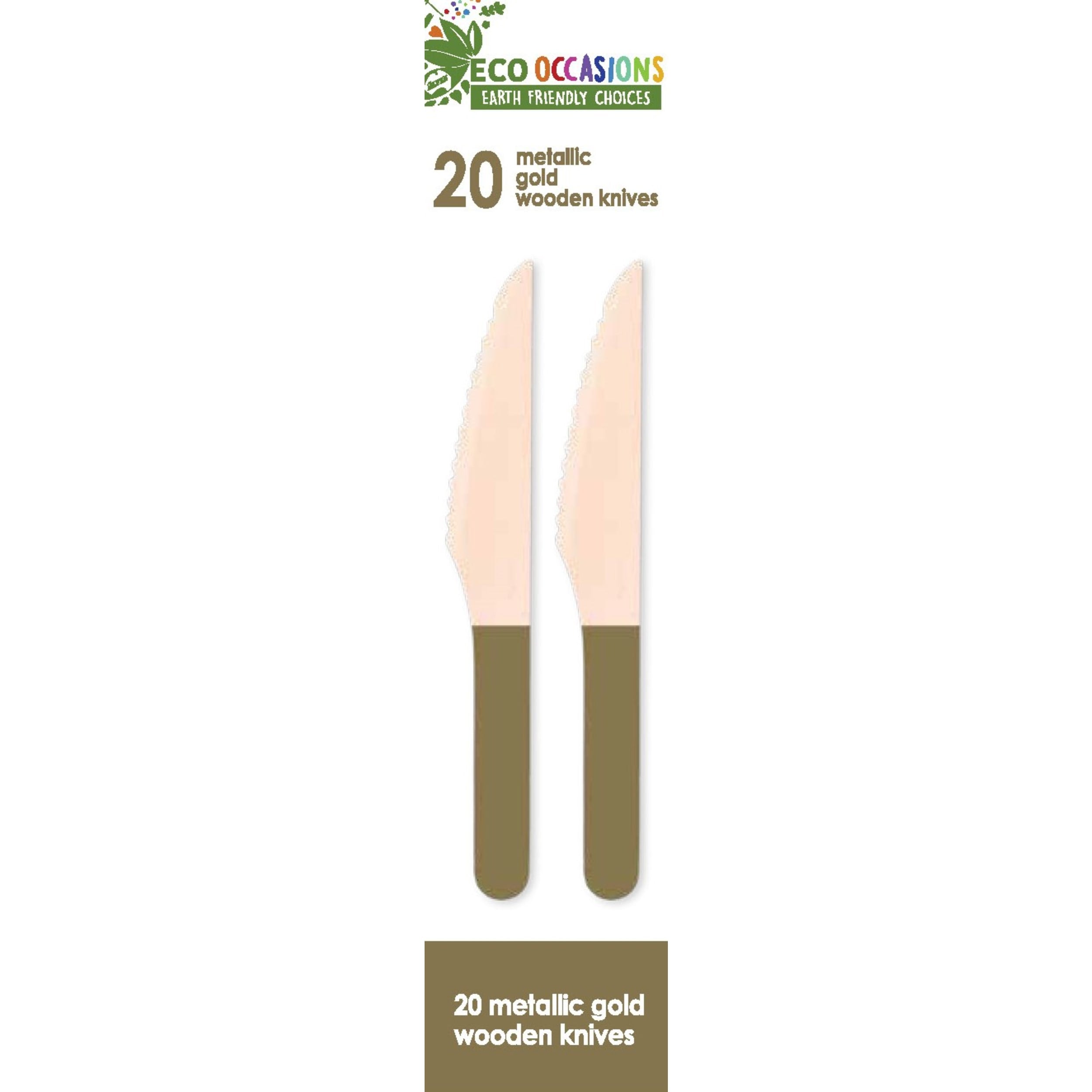 Eco Collection Wooden Knives Metallic Gold (20 Pack)