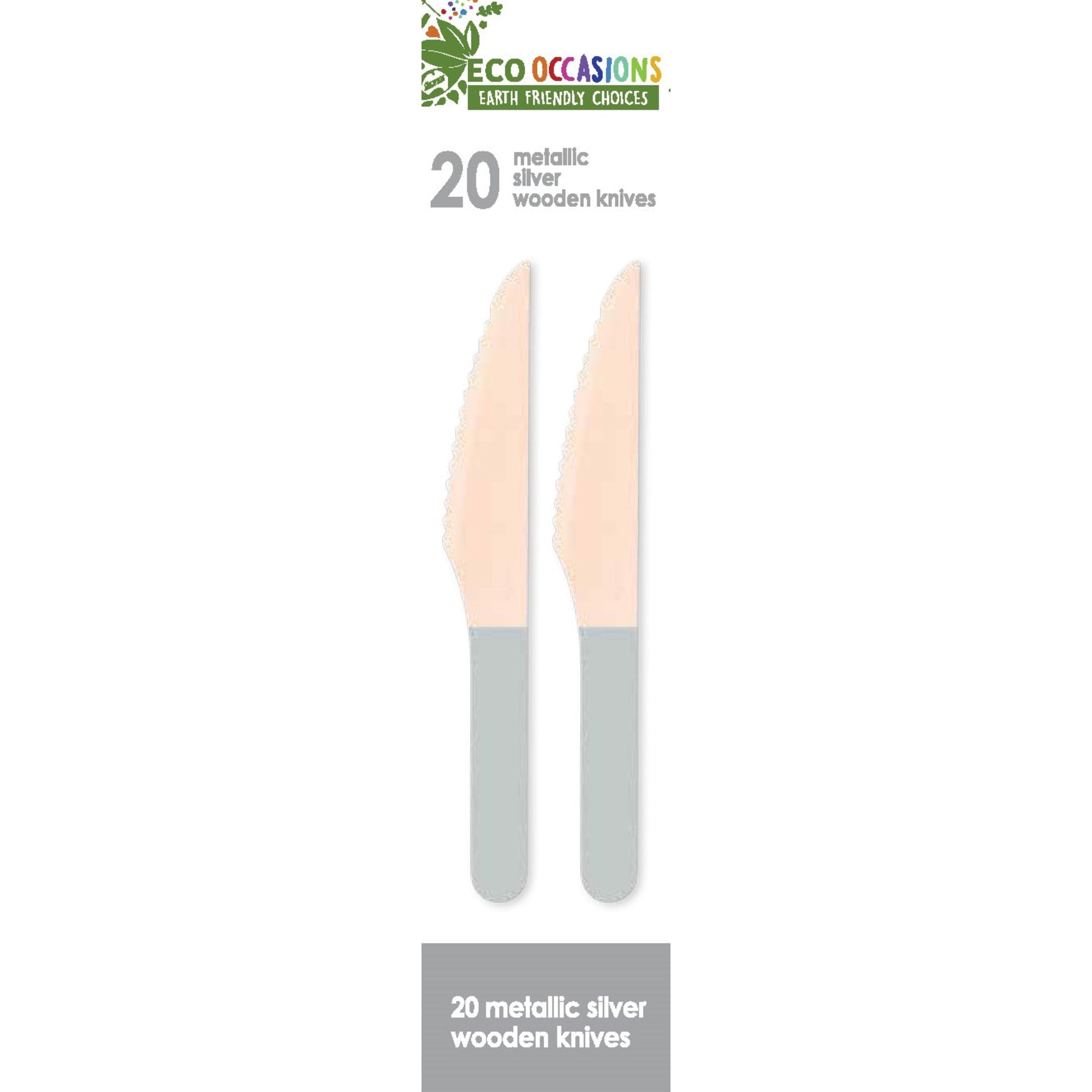 Eco Collection Wooden Knives Metallic Silver (20 Pack)