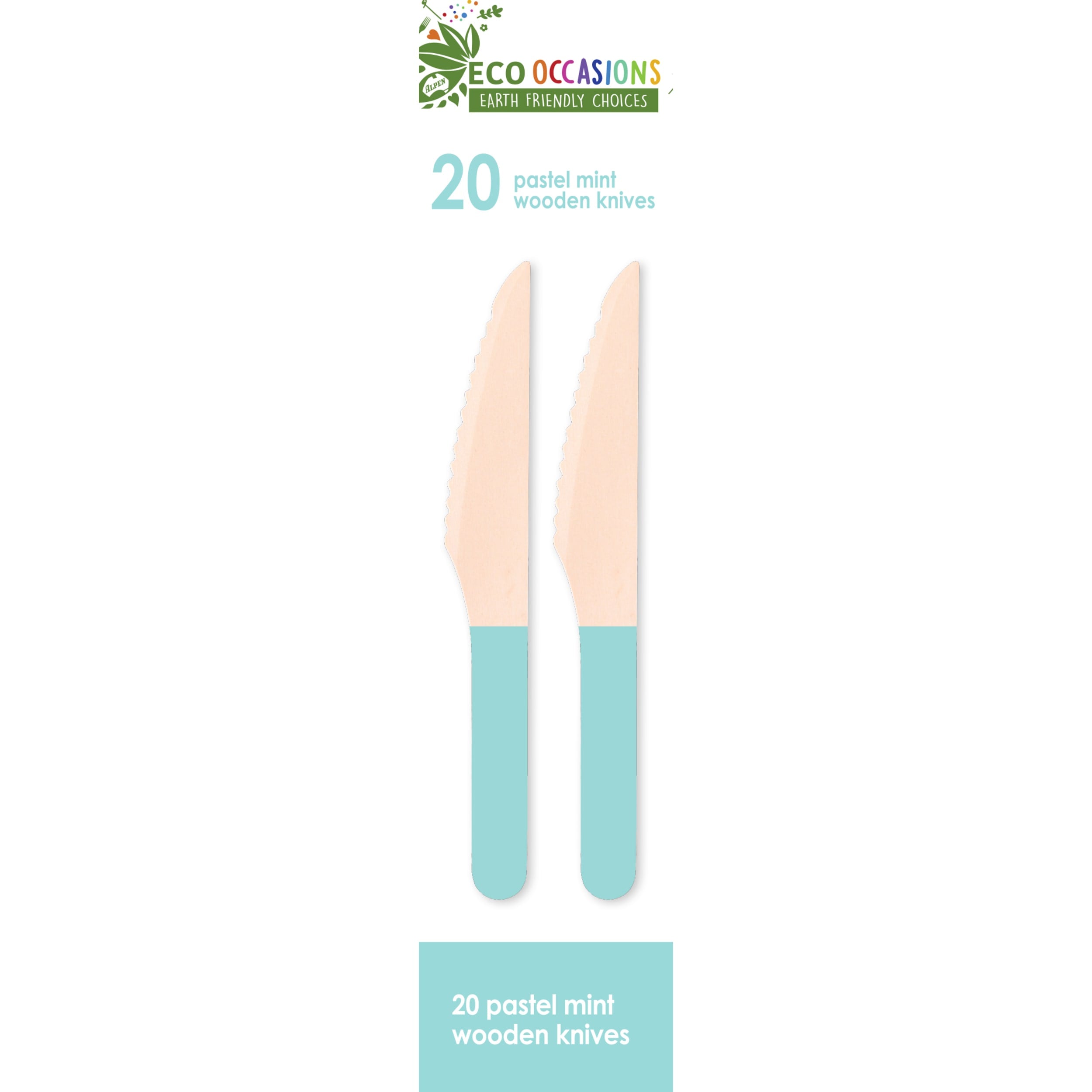 Eco Collection Wooden Knives Pastel Mint (20 Pack)