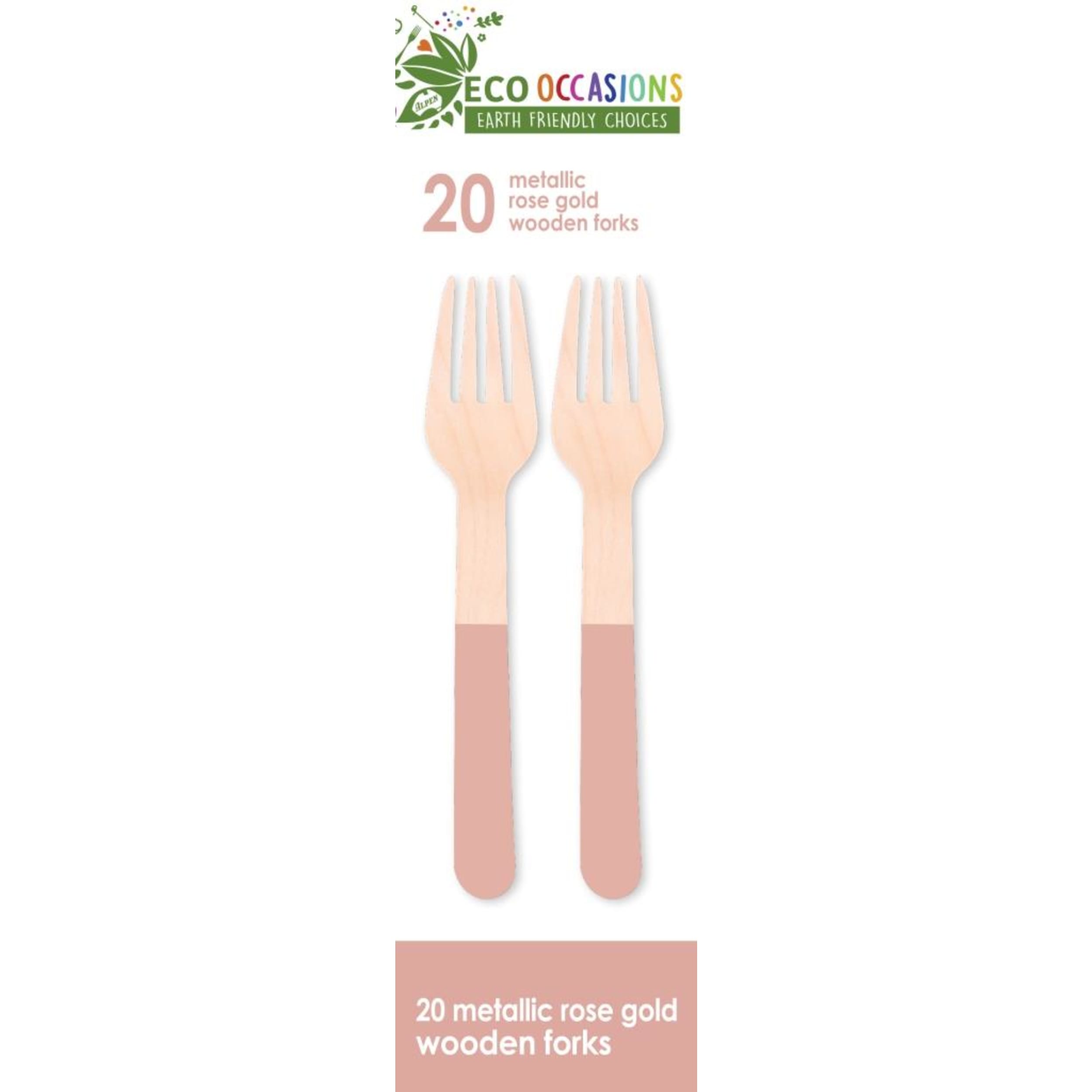 Eco Collection Wooden Forks Metallic Rose Gold (20 Pack)