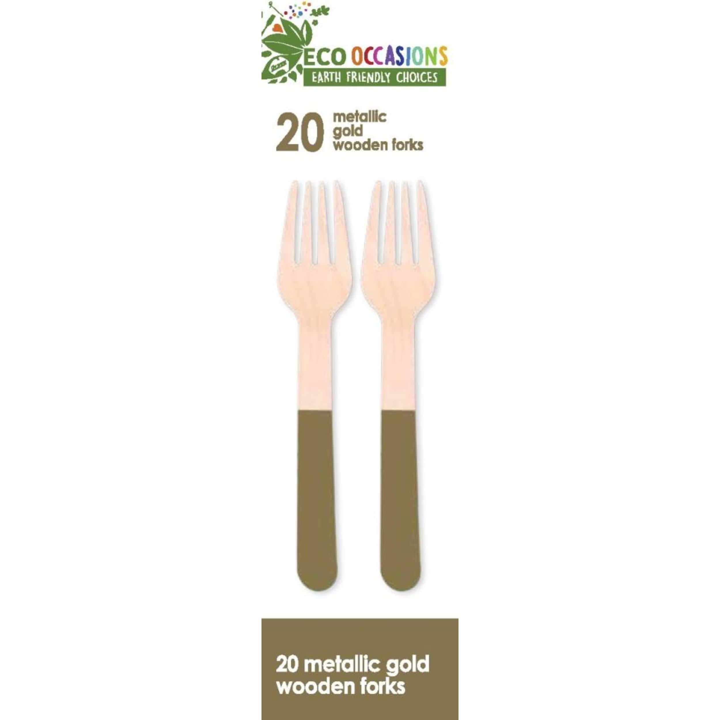 Eco Collection Wooden Forks Metallic Gold (20 Pack)