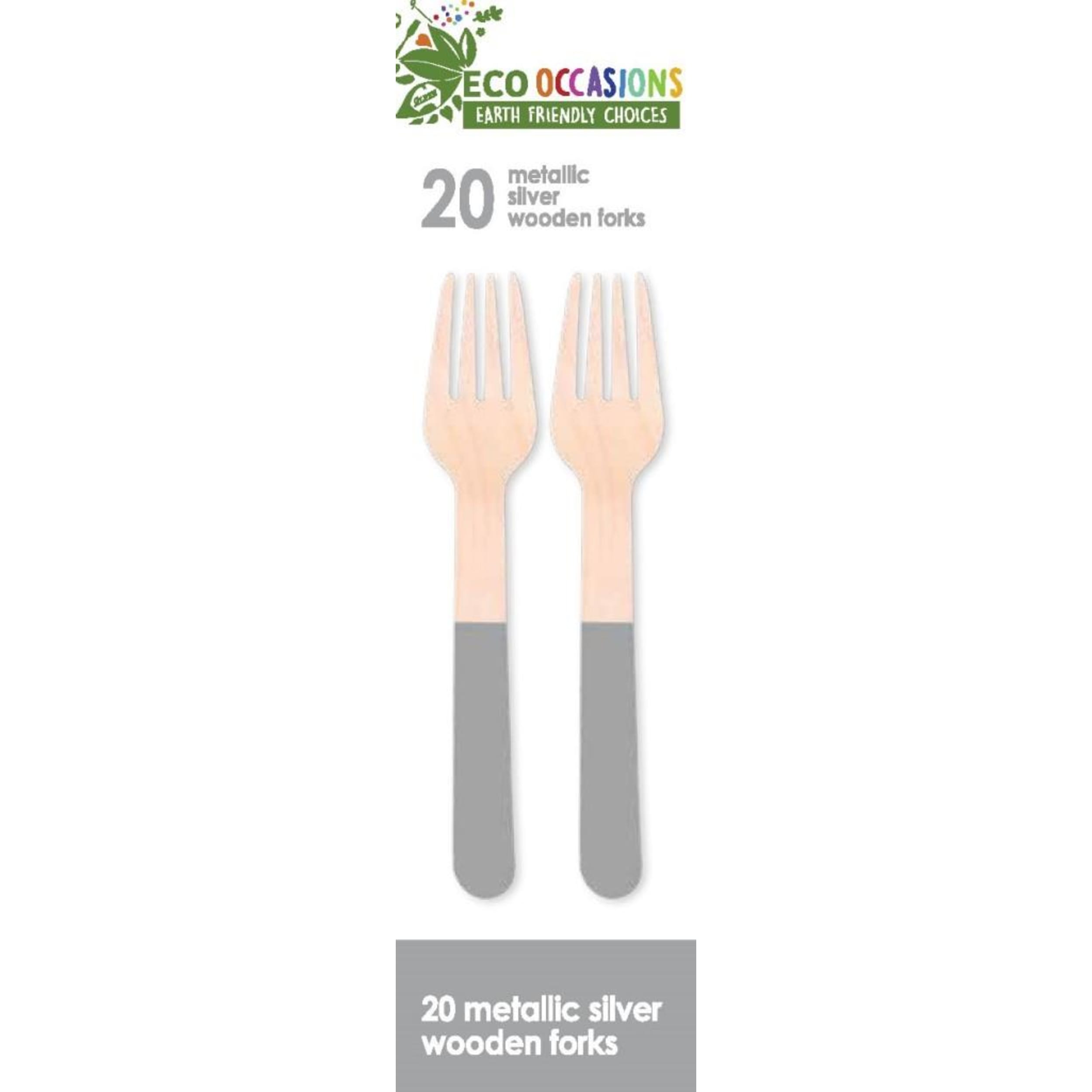 Eco Collection Wooden Forks Metallic Silver (20 Pack)