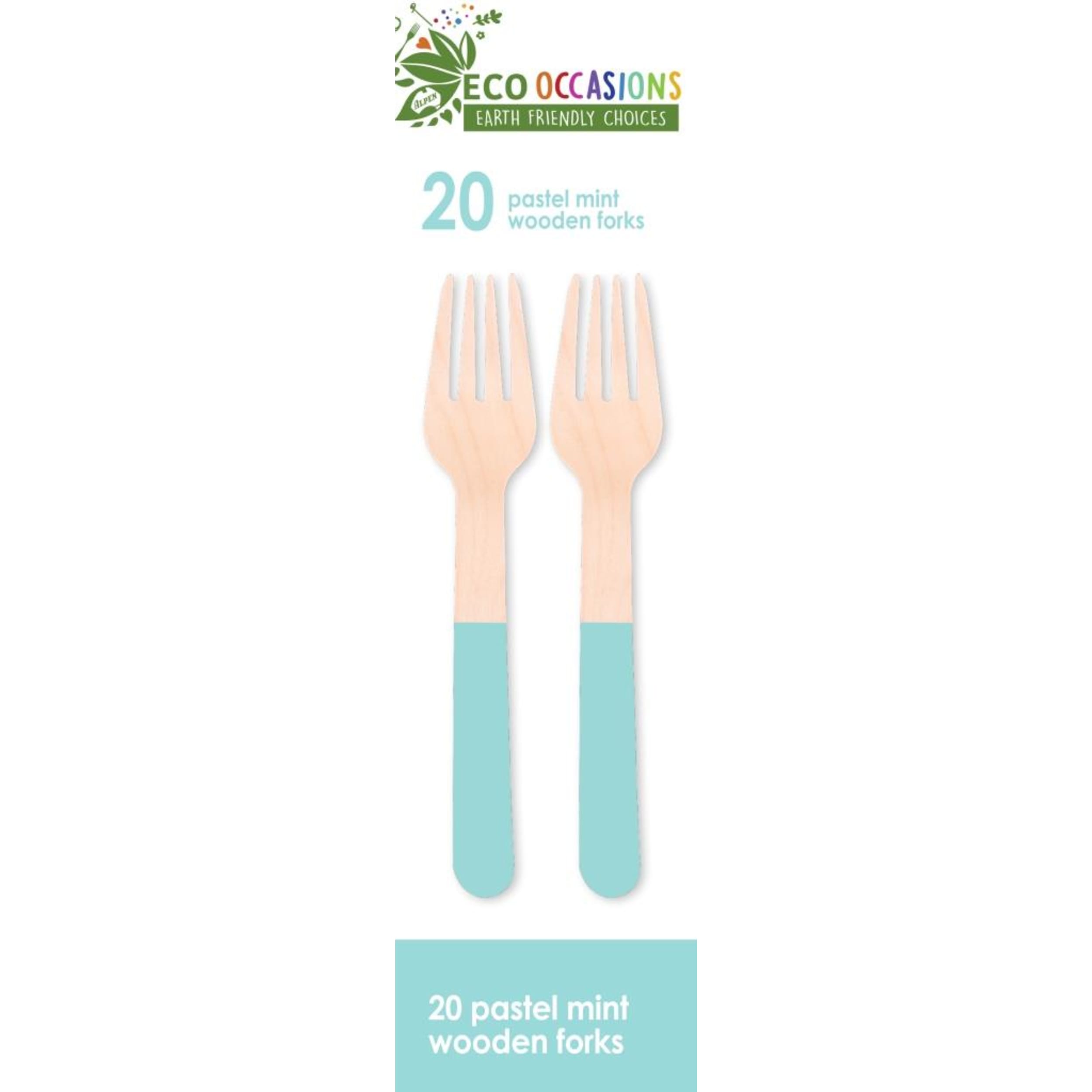 Eco Collection Wooden Forks Pastel Mint (20 Pack)