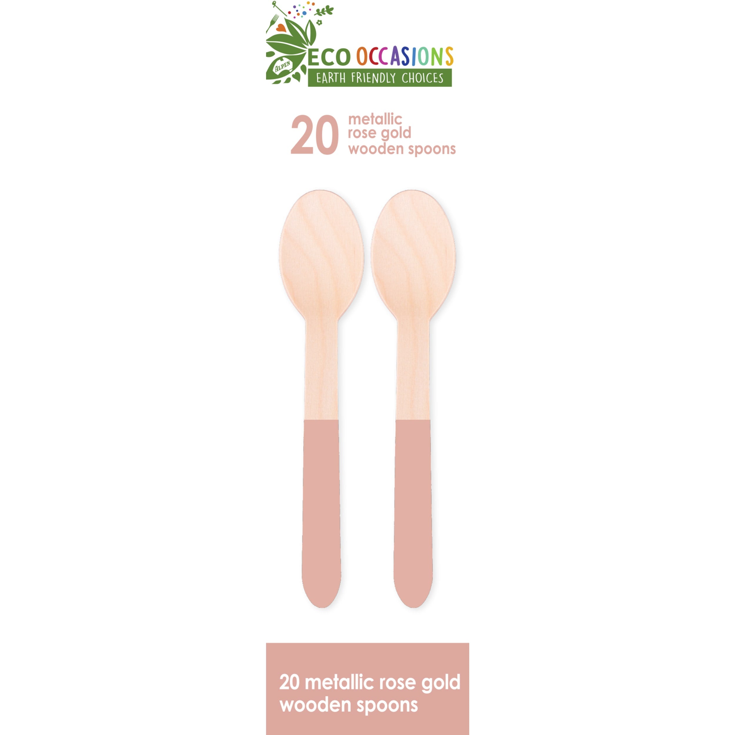 Eco Collection Wooden Spoons Metallic Rose Gold (20 Pack)