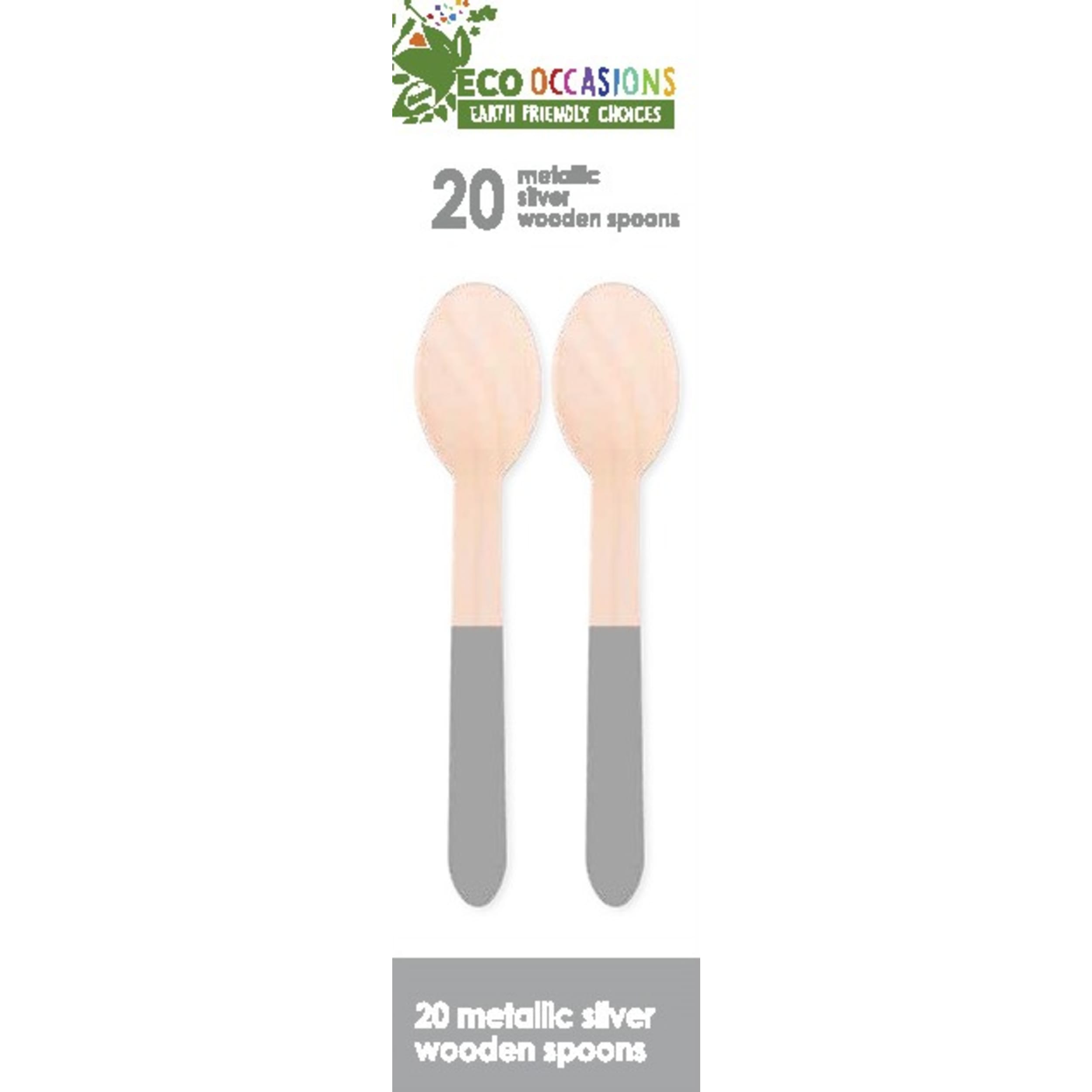 Eco Collection Wooden Spoons Metallic Silver (20 Pack)