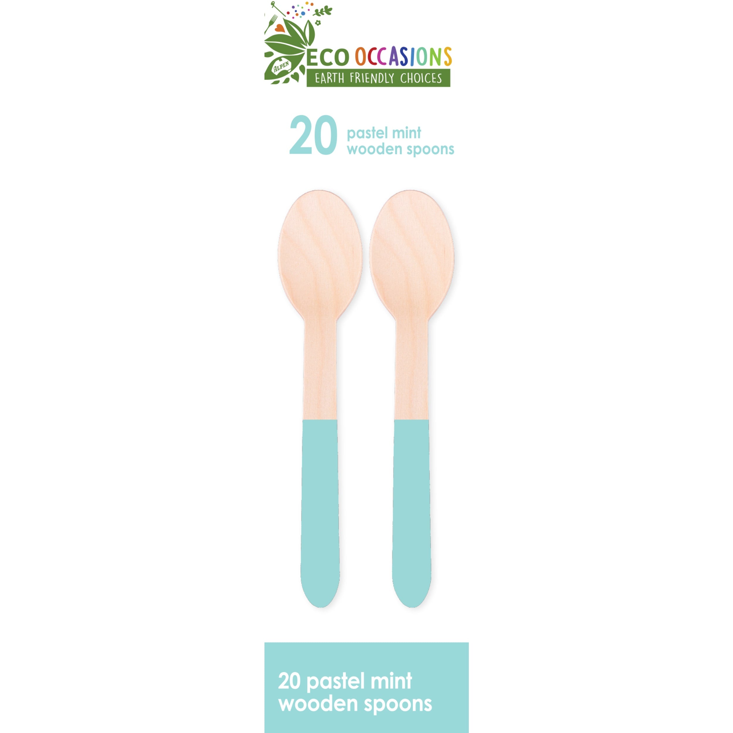 Eco Collection Wooden Spoons Pastel Mint (20 Pack)