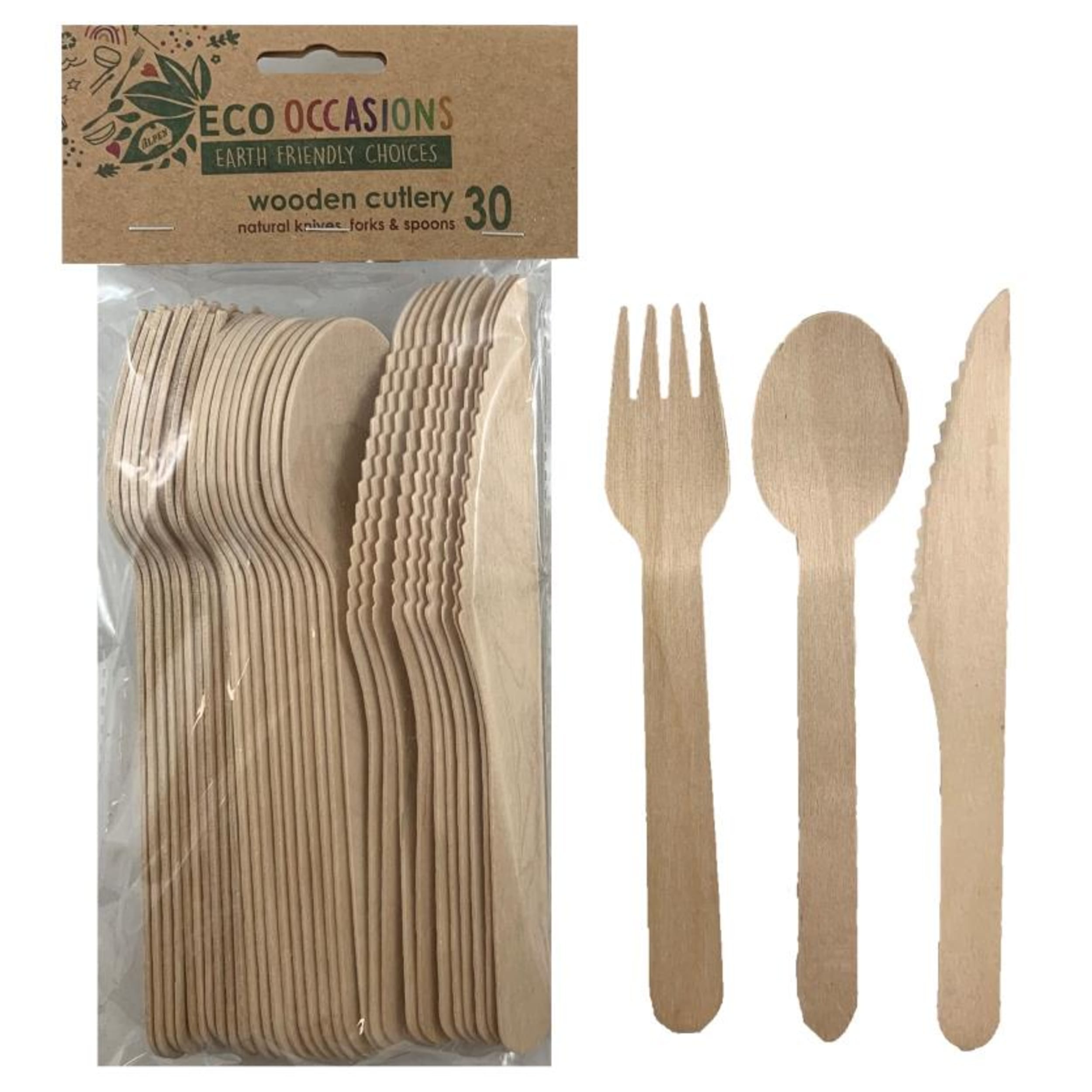 Eco Collection Wooden Cutlery Sets Natural (30 Pack)