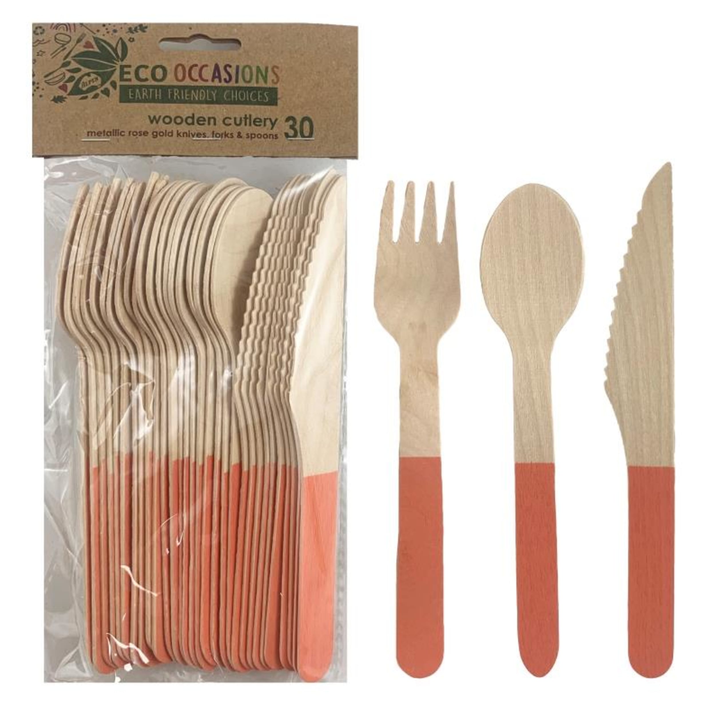Eco Collection Wooden Cutlery Sets Rose Gold (30 Pack)