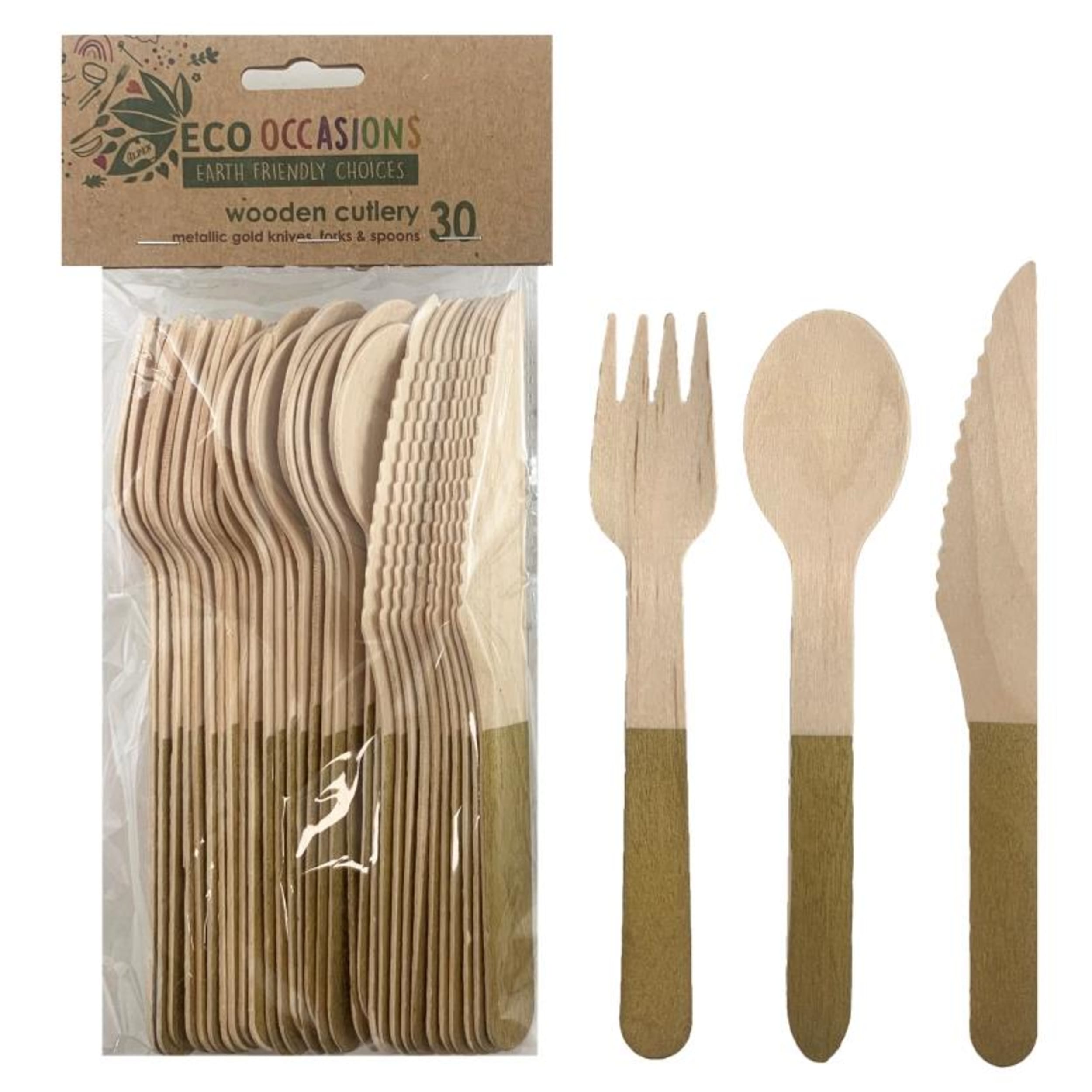 Eco Collection Wooden Cutlery Sets Gold (30 Pack)
