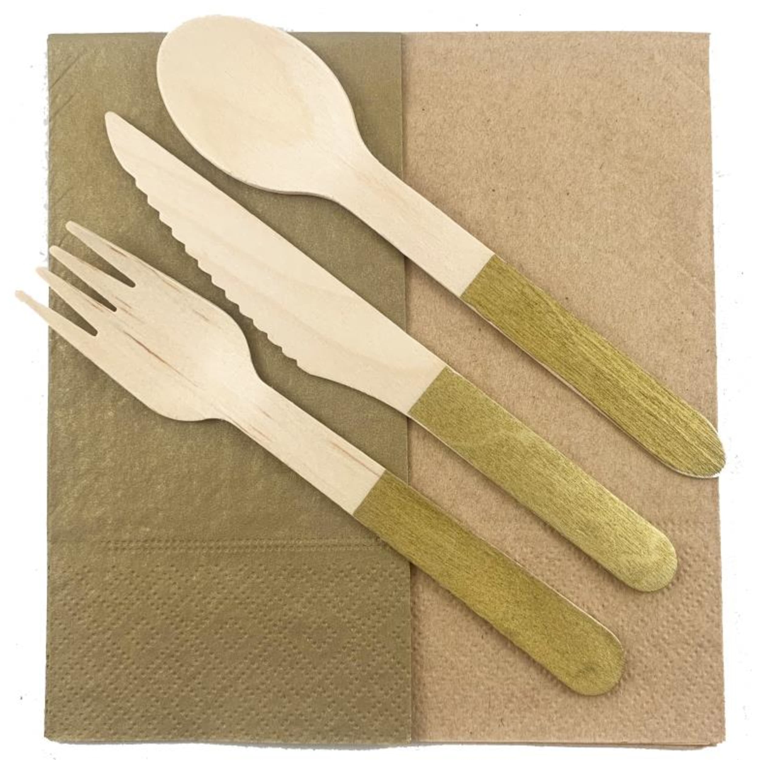 Eco Collection Wooden Cutlery Sets Gold (30 Pack)
