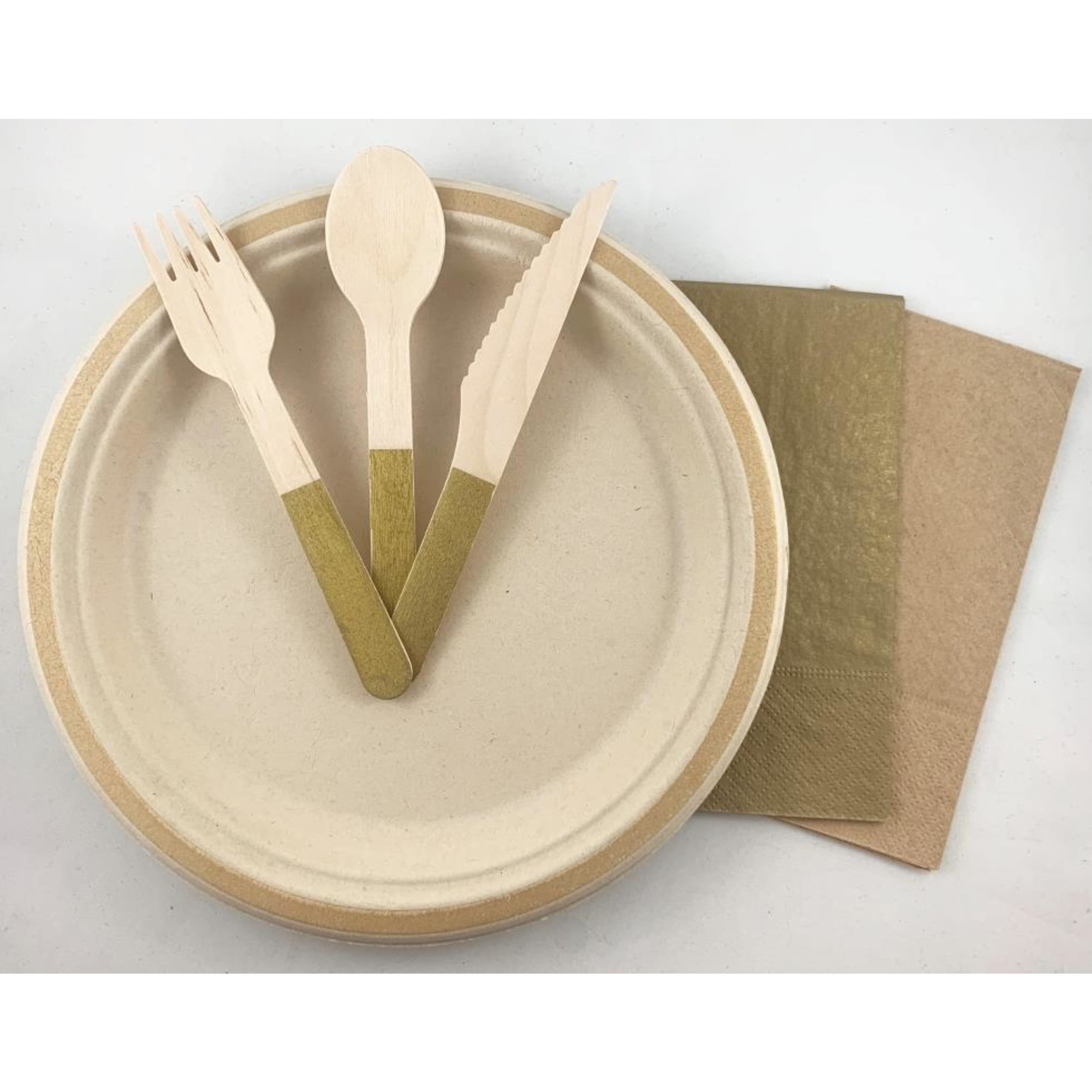 Eco Collection Wooden Cutlery Sets Gold (30 Pack)