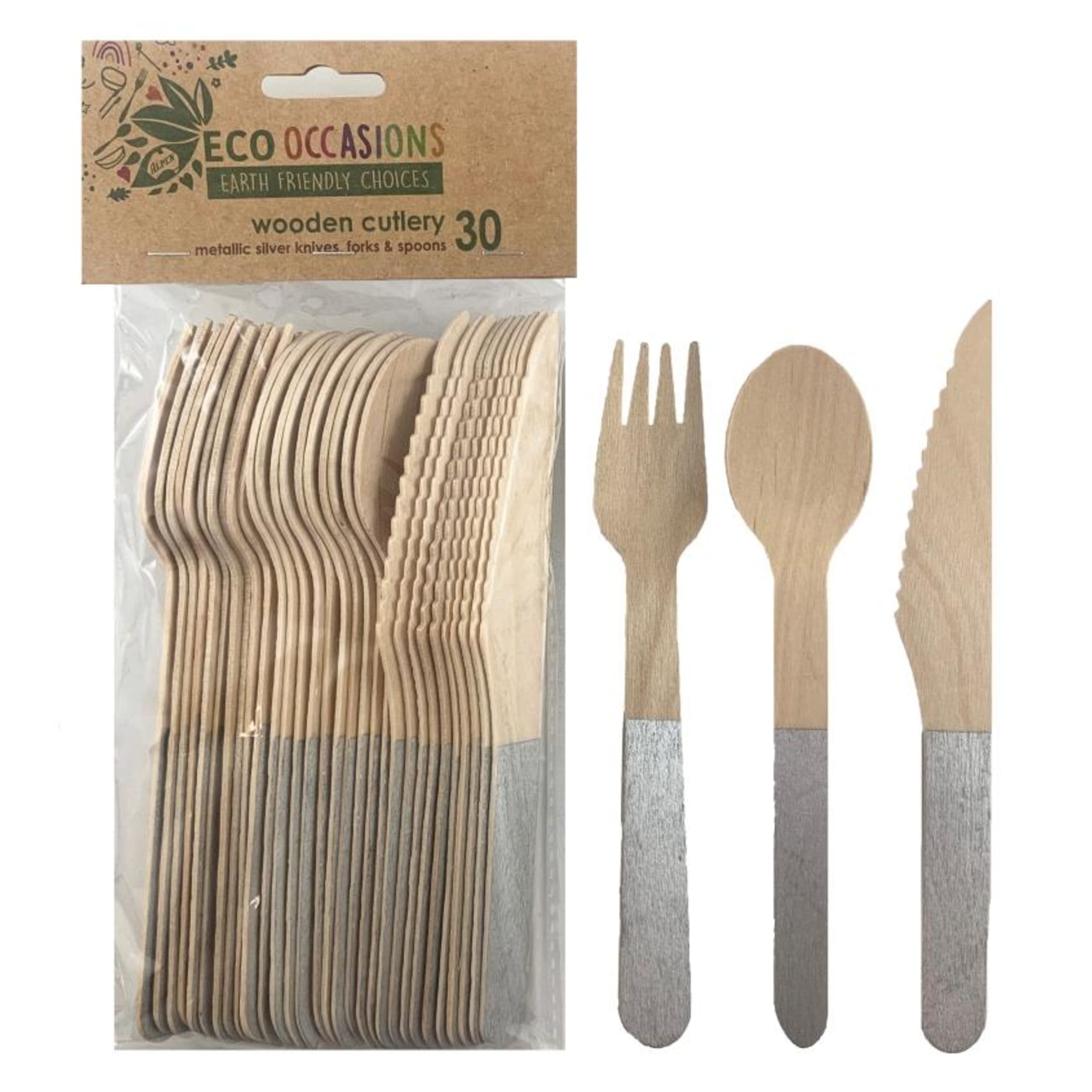 Eco Collection Wooden Cutlery Sets Silver (30 Pack)