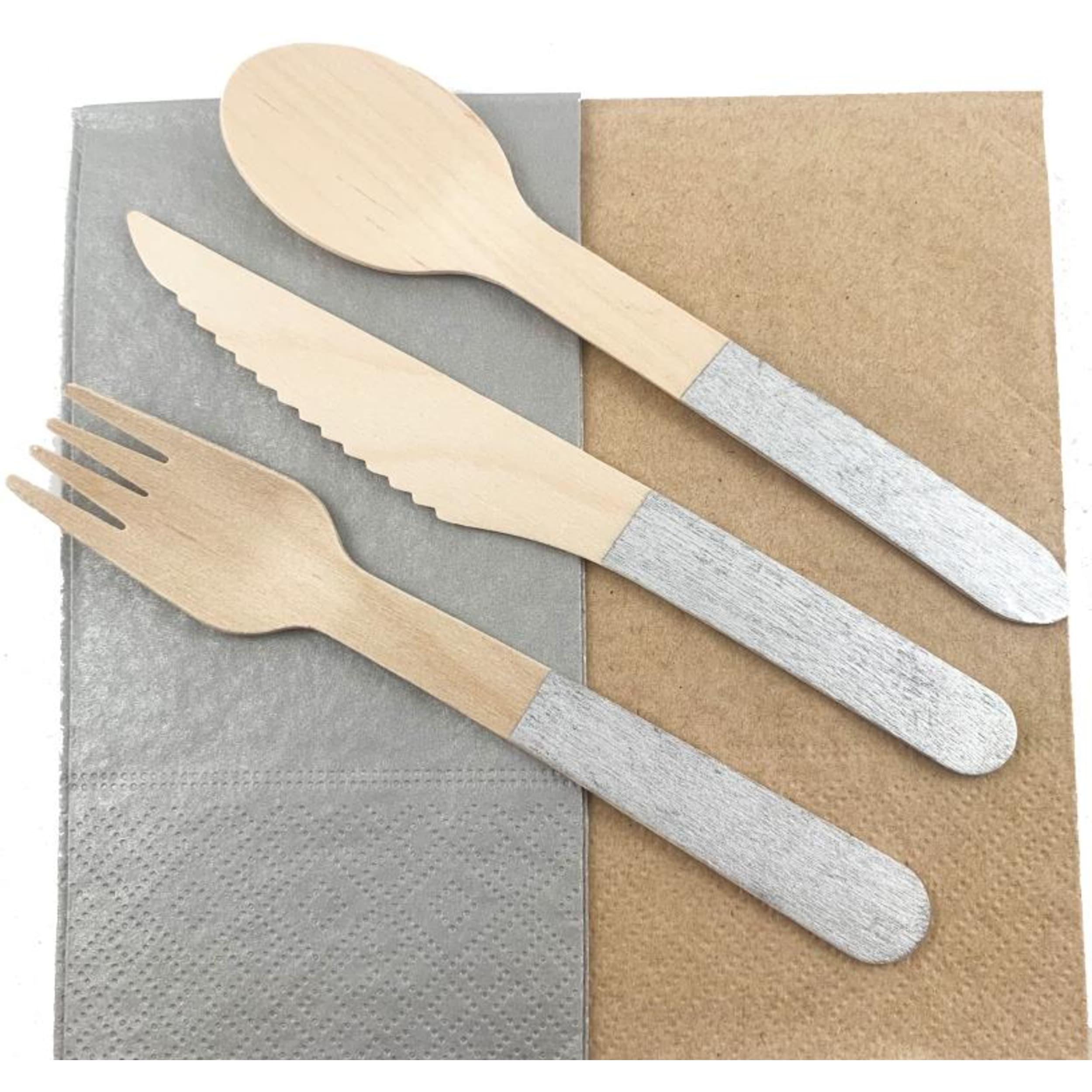 Eco Collection Wooden Cutlery Sets Silver (30 Pack)