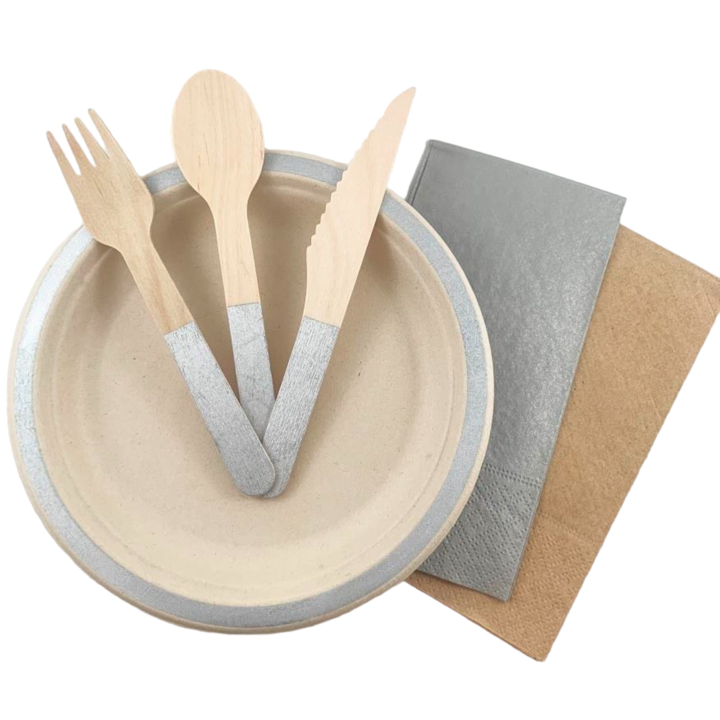 Eco Collection Sugarcane White Lunch Plates 180mm Silver Trim (10 Pack)