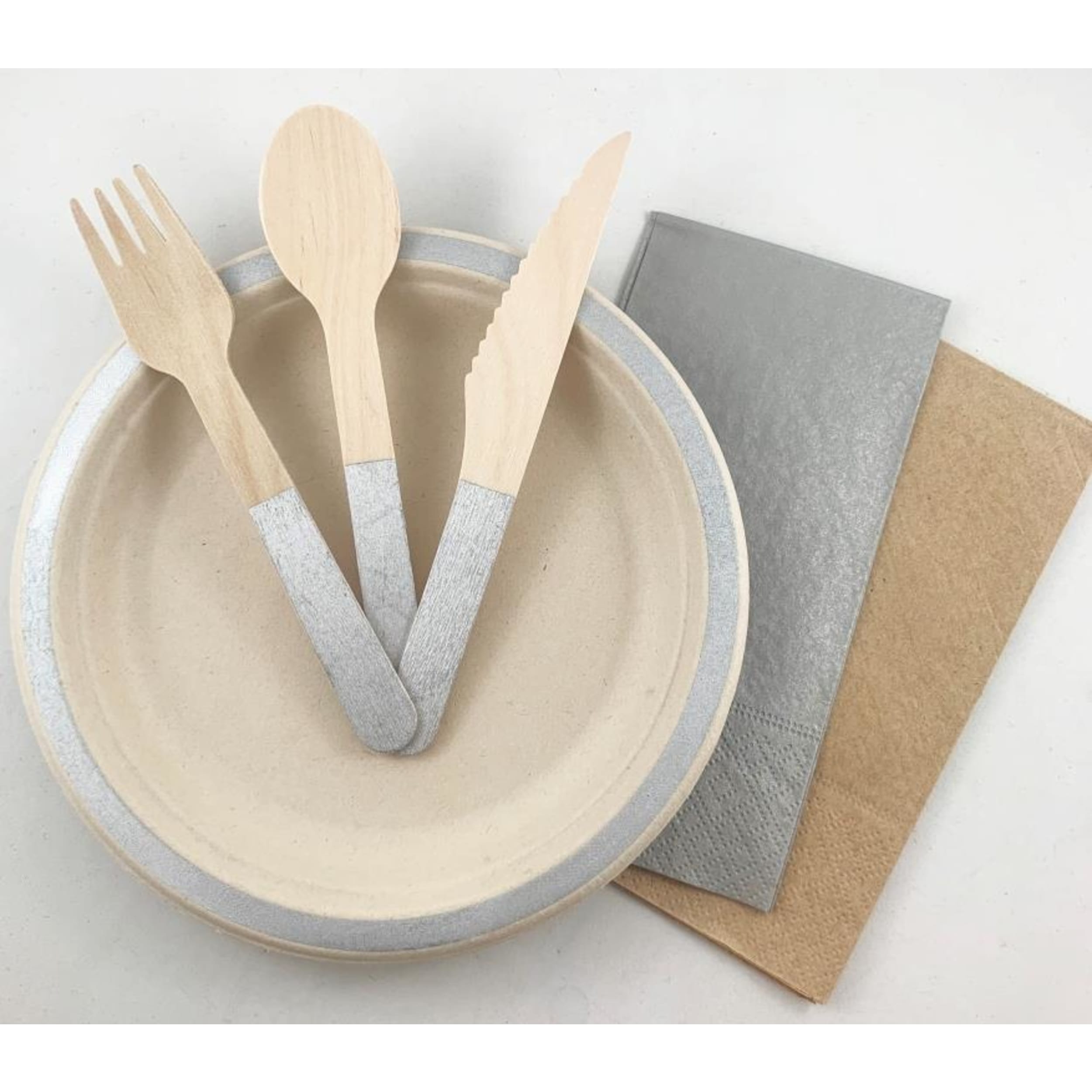 Eco Collection Wooden Cutlery Sets Silver (30 Pack)