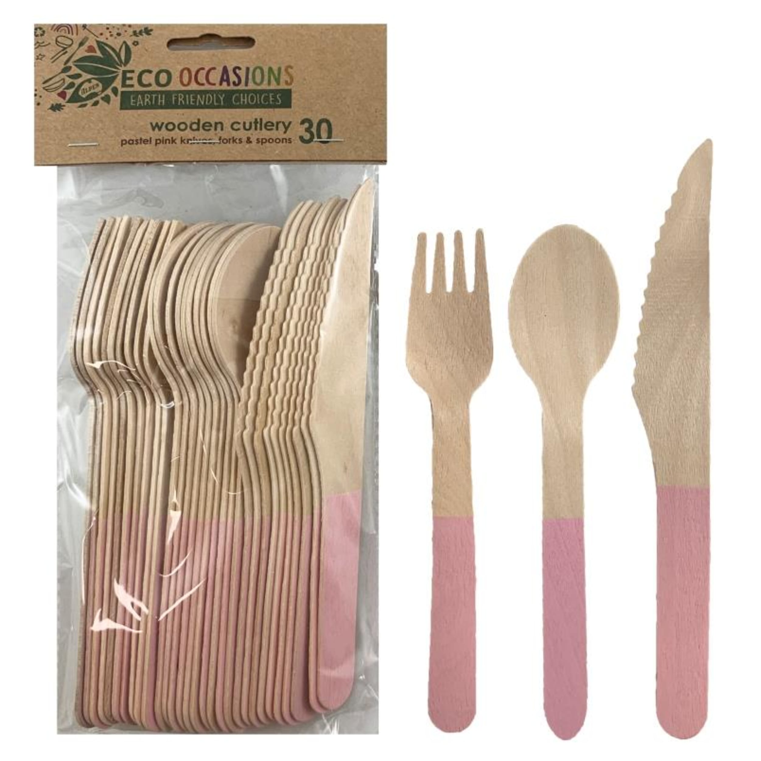 Eco Collection Wooden Cutlery Sets Light Pink (30 Pack)
