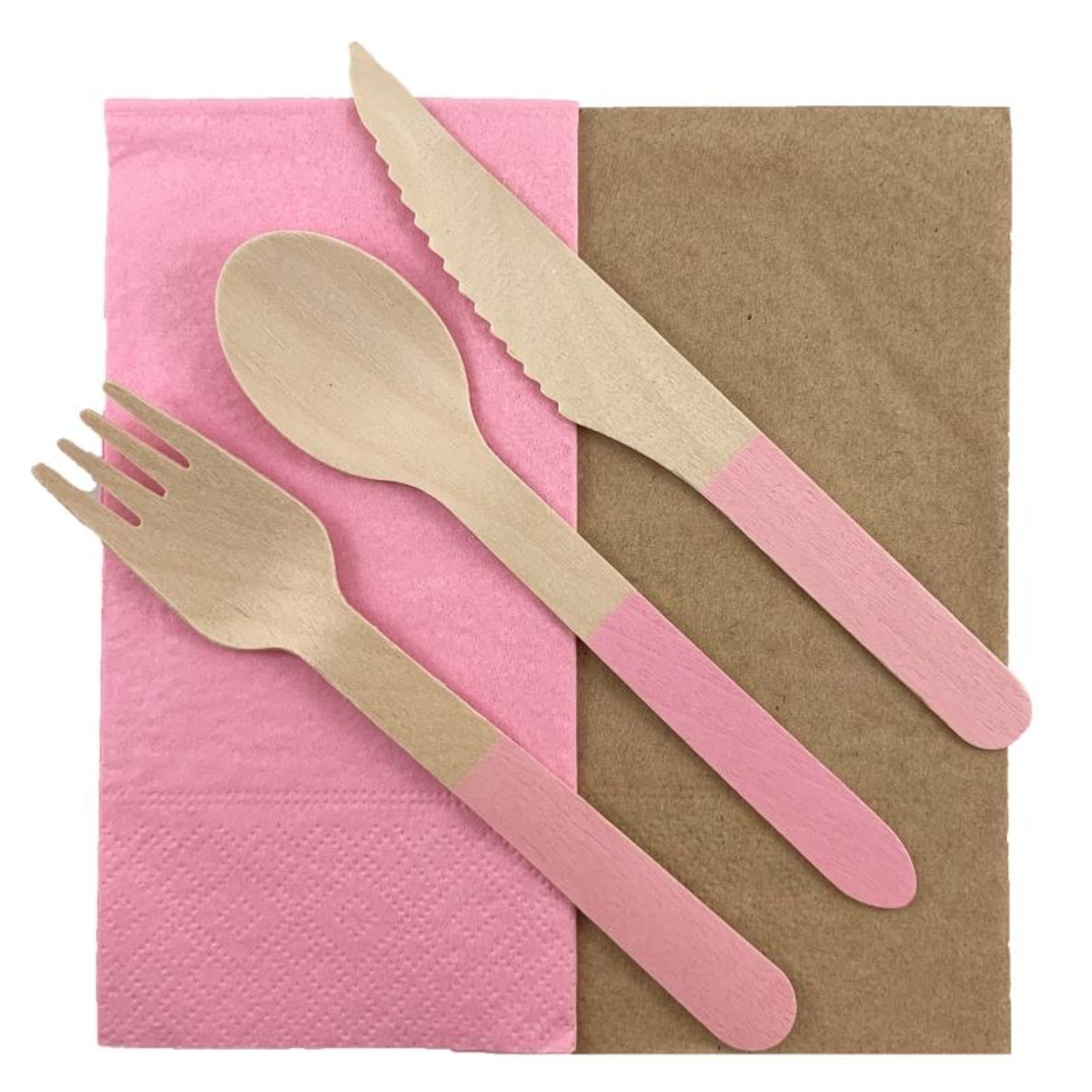 Eco Collection Wooden Cutlery Sets Light Pink (30 Pack)