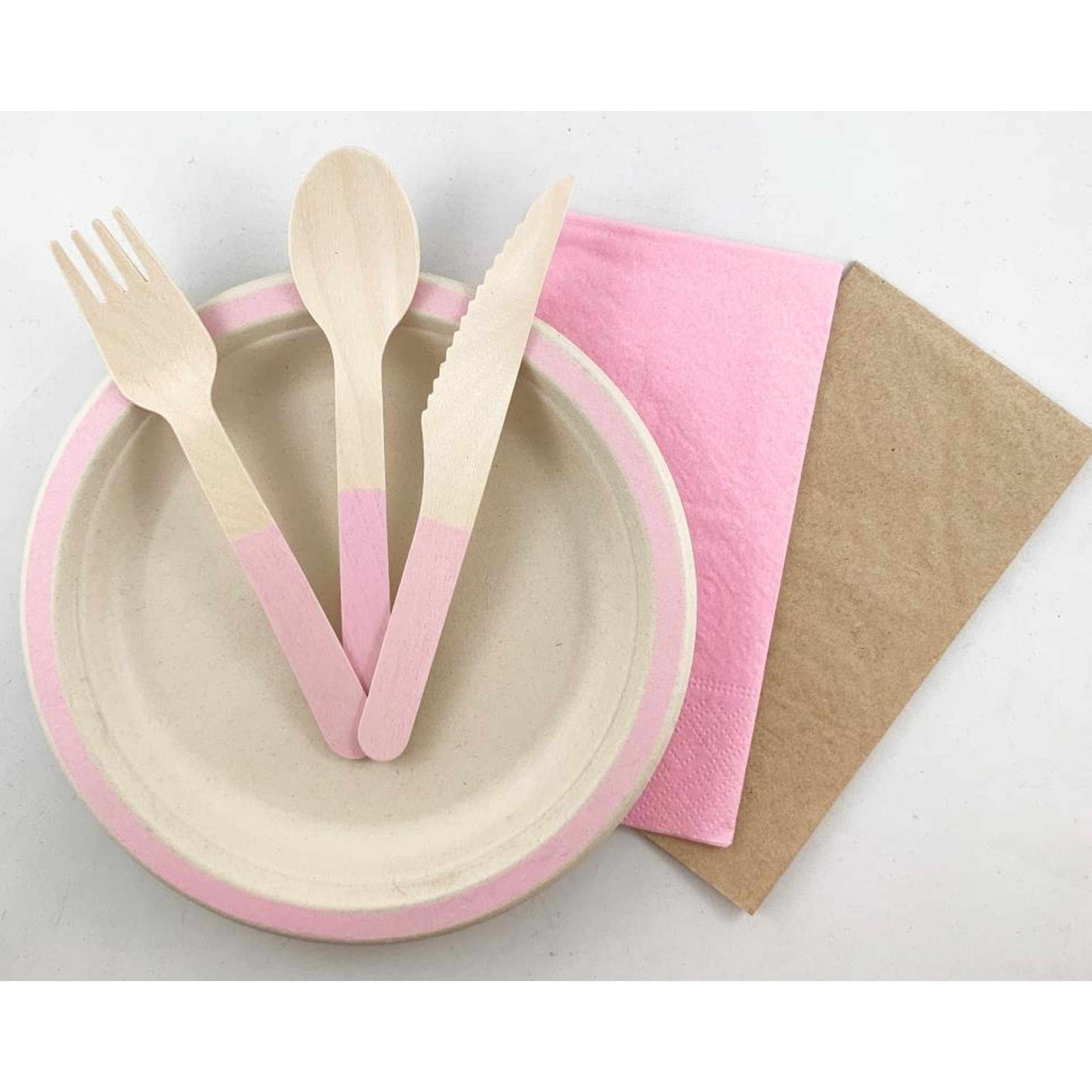 Eco Collection Wooden Cutlery Sets Light Pink (30 Pack)