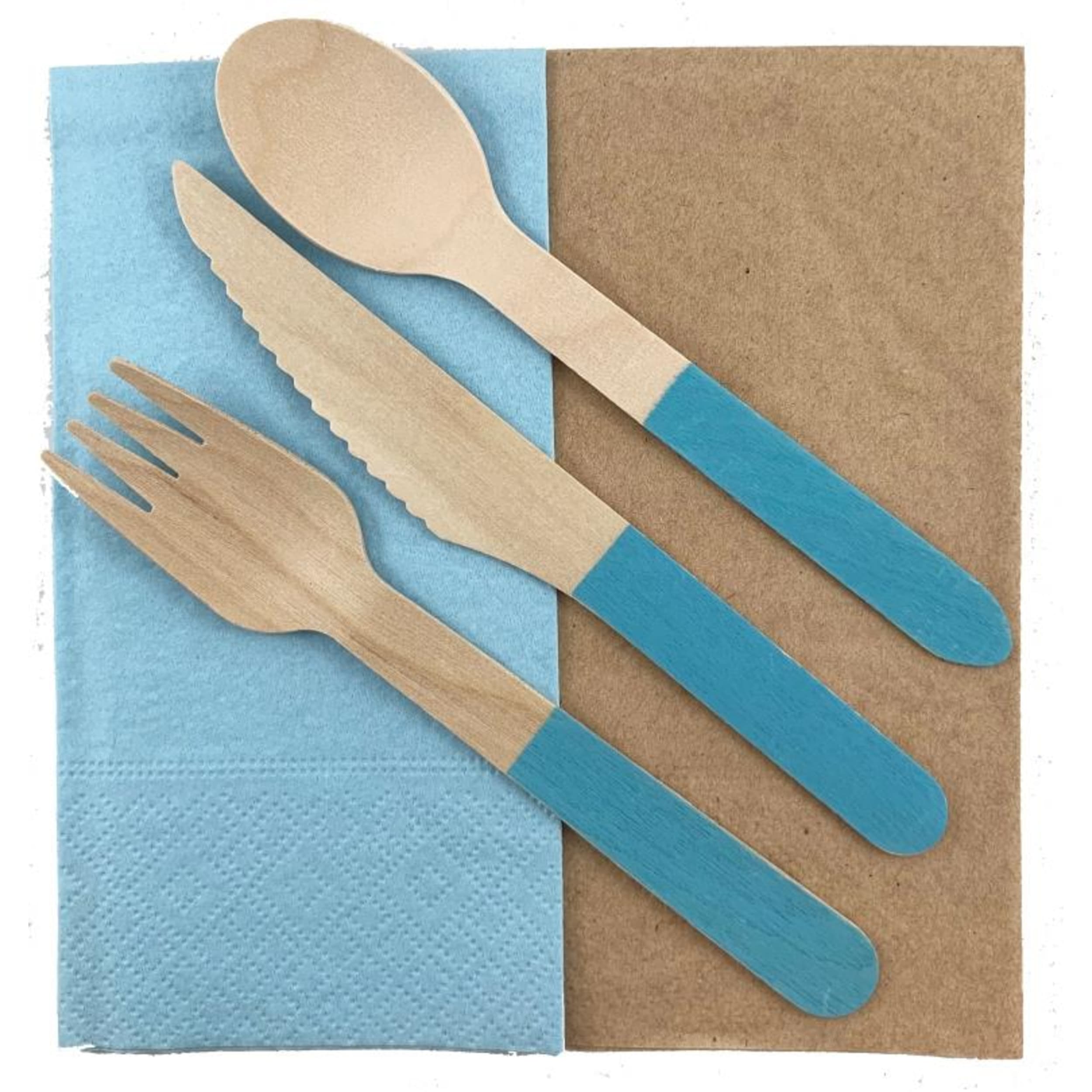 Eco Collection Wooden Cutlery Sets Light Blue (30 Pack)