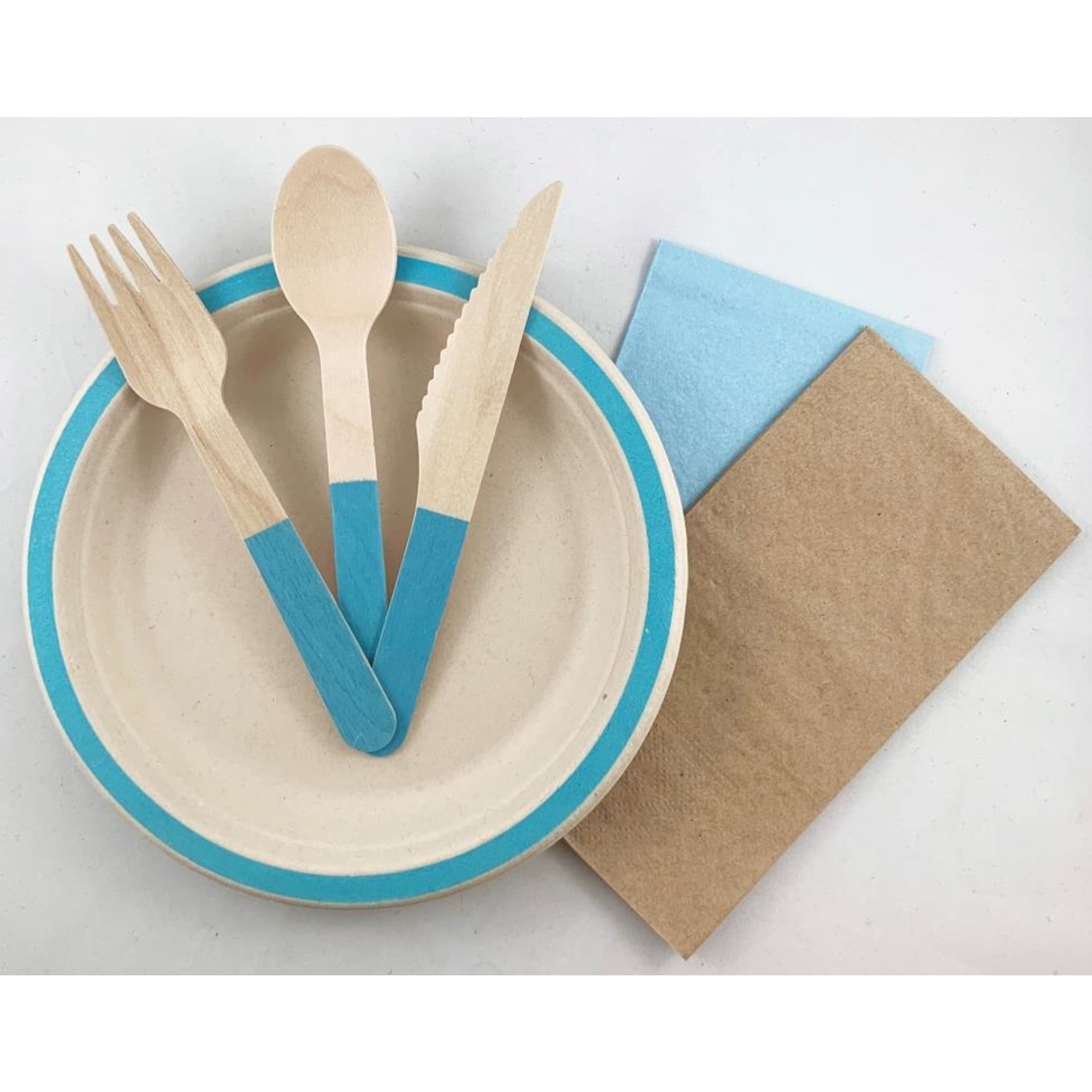 Eco Collection Wooden Cutlery Sets Light Blue (30 Pack)