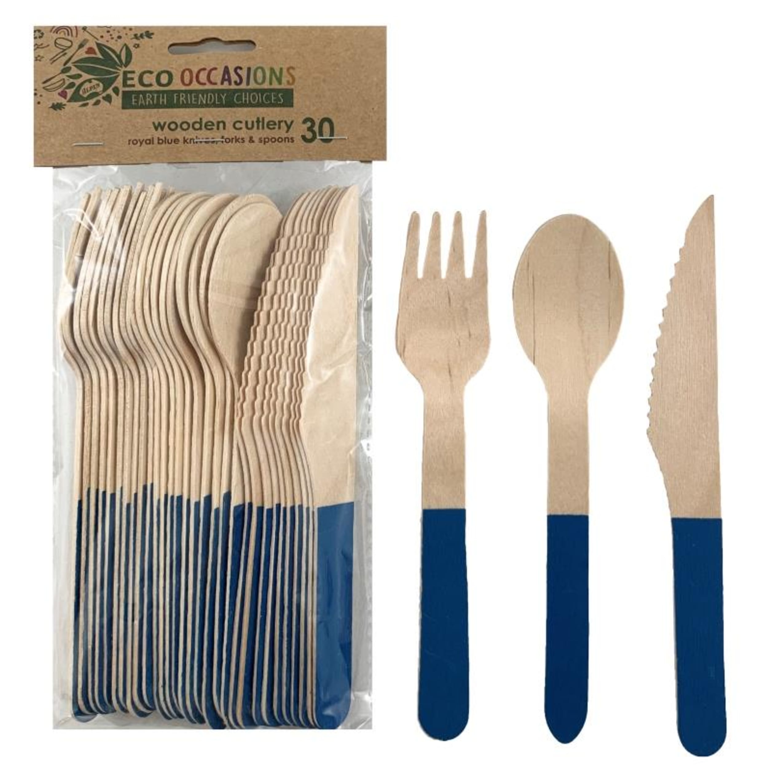 Eco Collection Wooden Cutlery Sets Royal Blue (30 Pack)