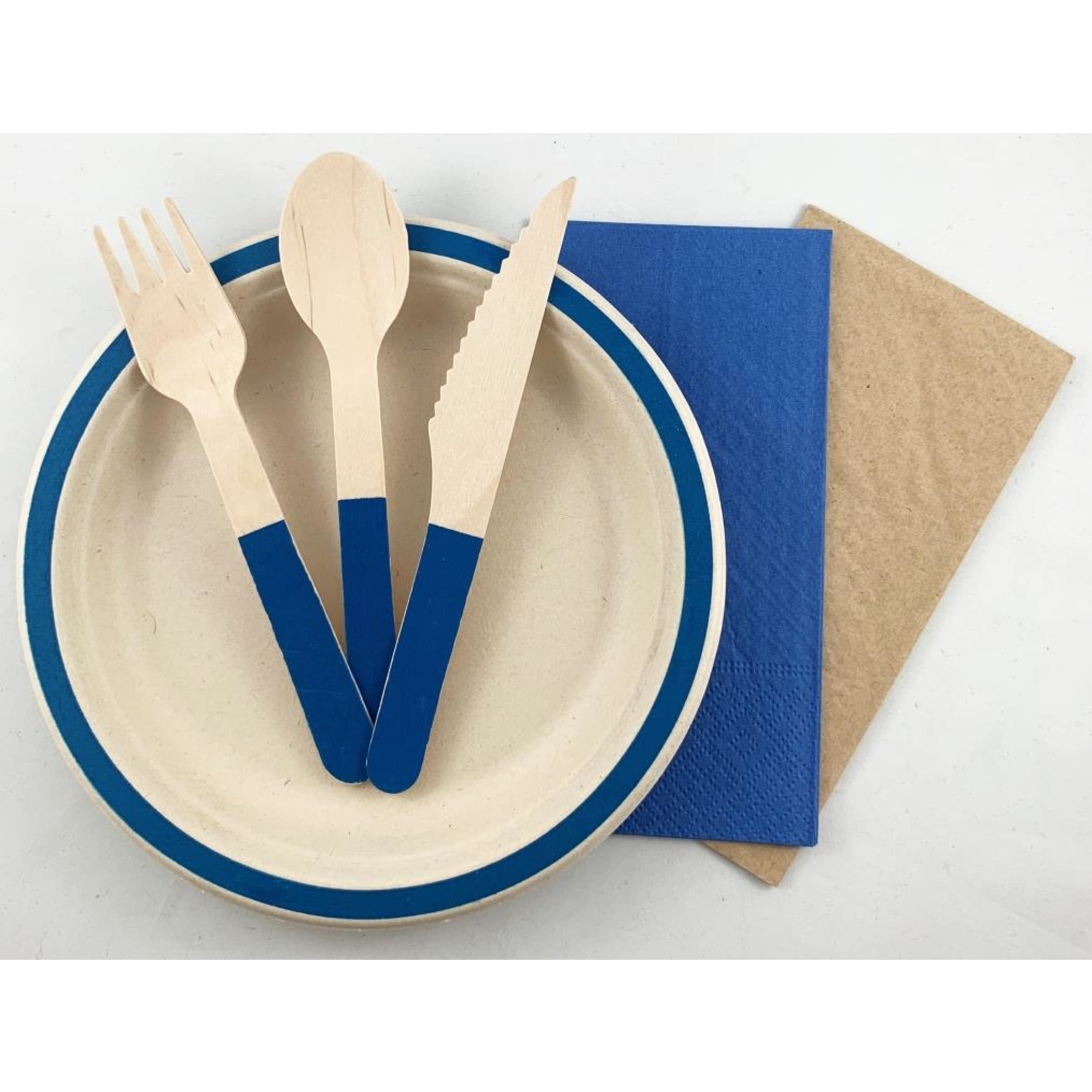 Eco Collection Wooden Cutlery Sets Royal Blue (30 Pack)