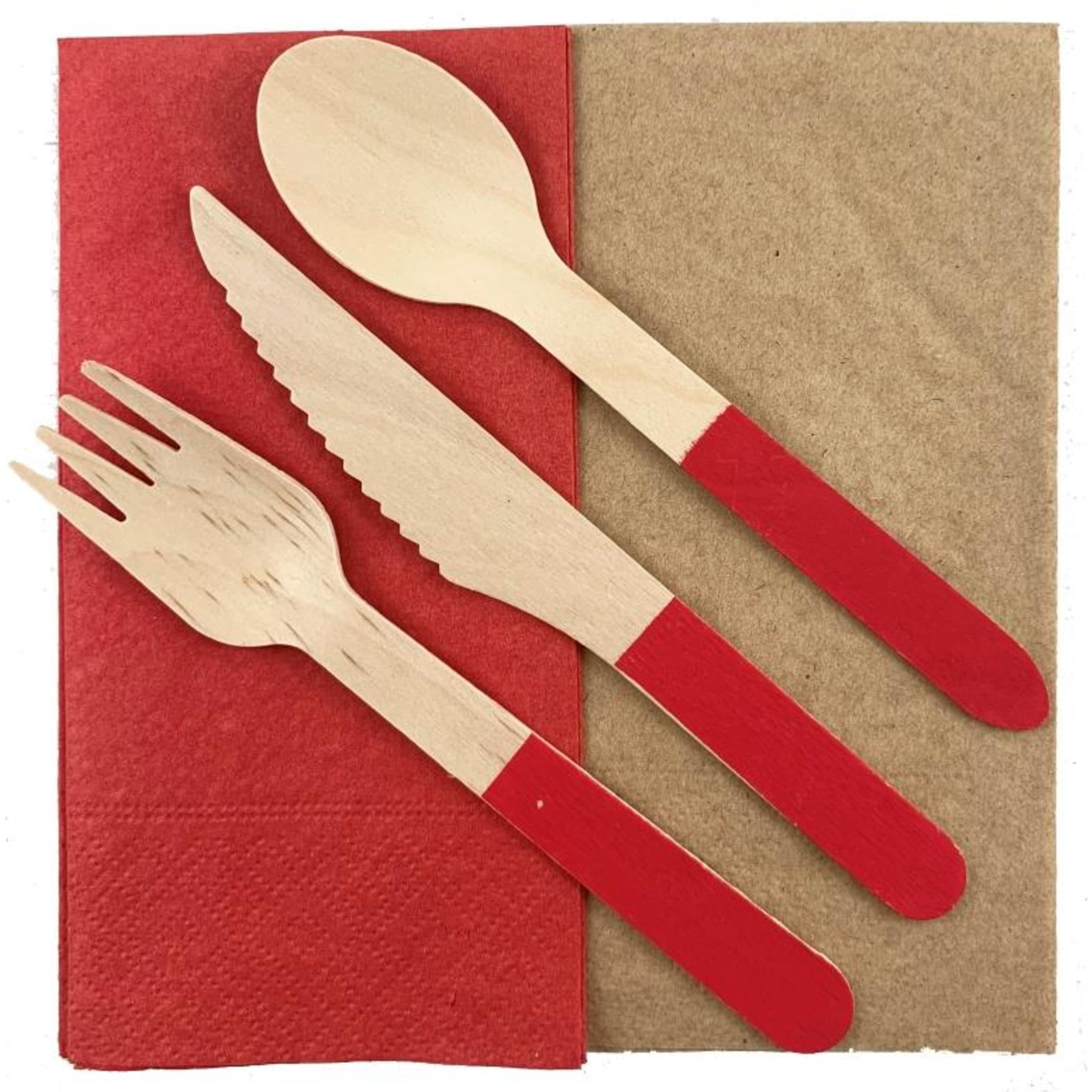 Eco Collection Wooden Cutlery Sets Red (30 Pack)