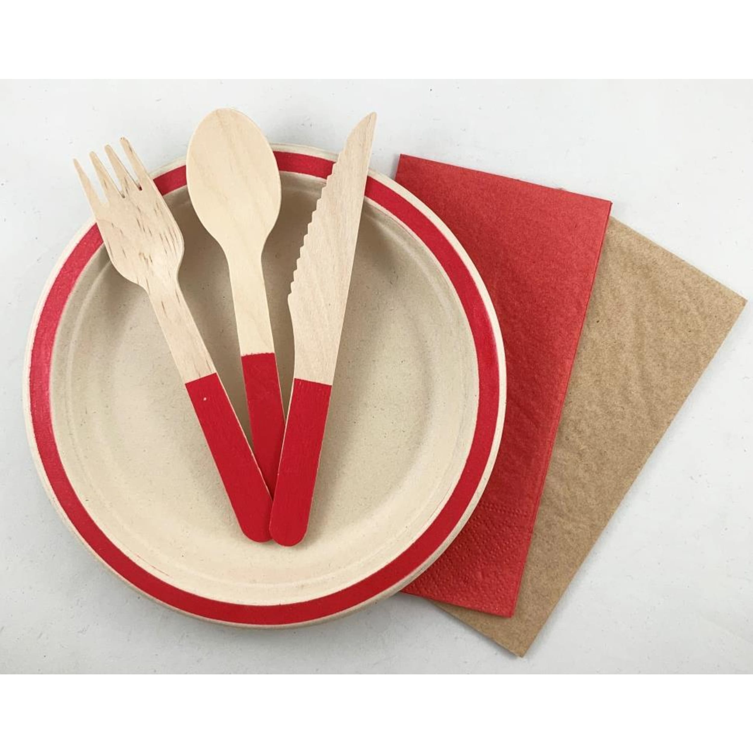 Eco Collection Wooden Cutlery Sets Red (30 Pack)