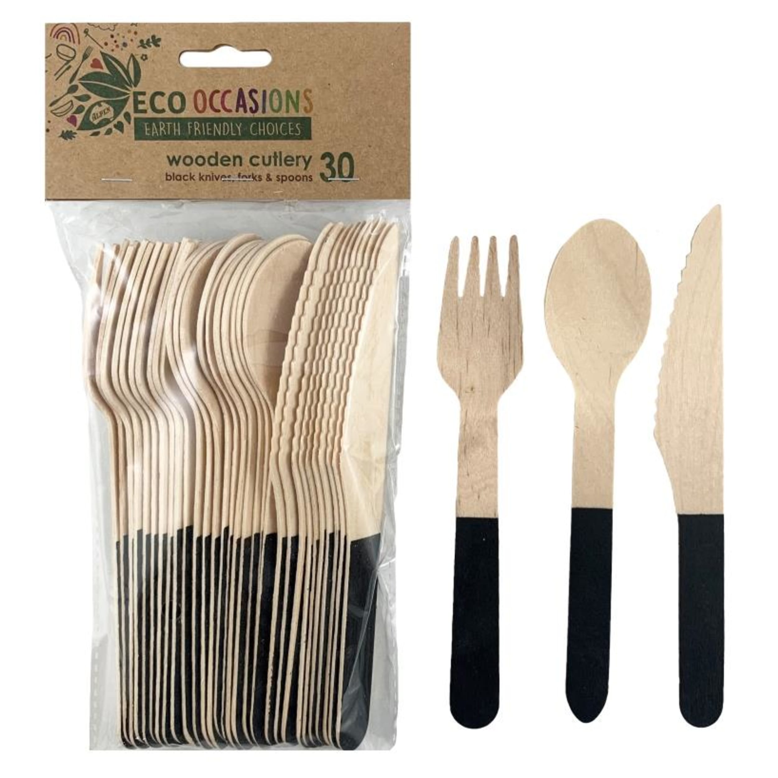 Eco Collection Wooden Cutlery Sets Black (30 Pack)