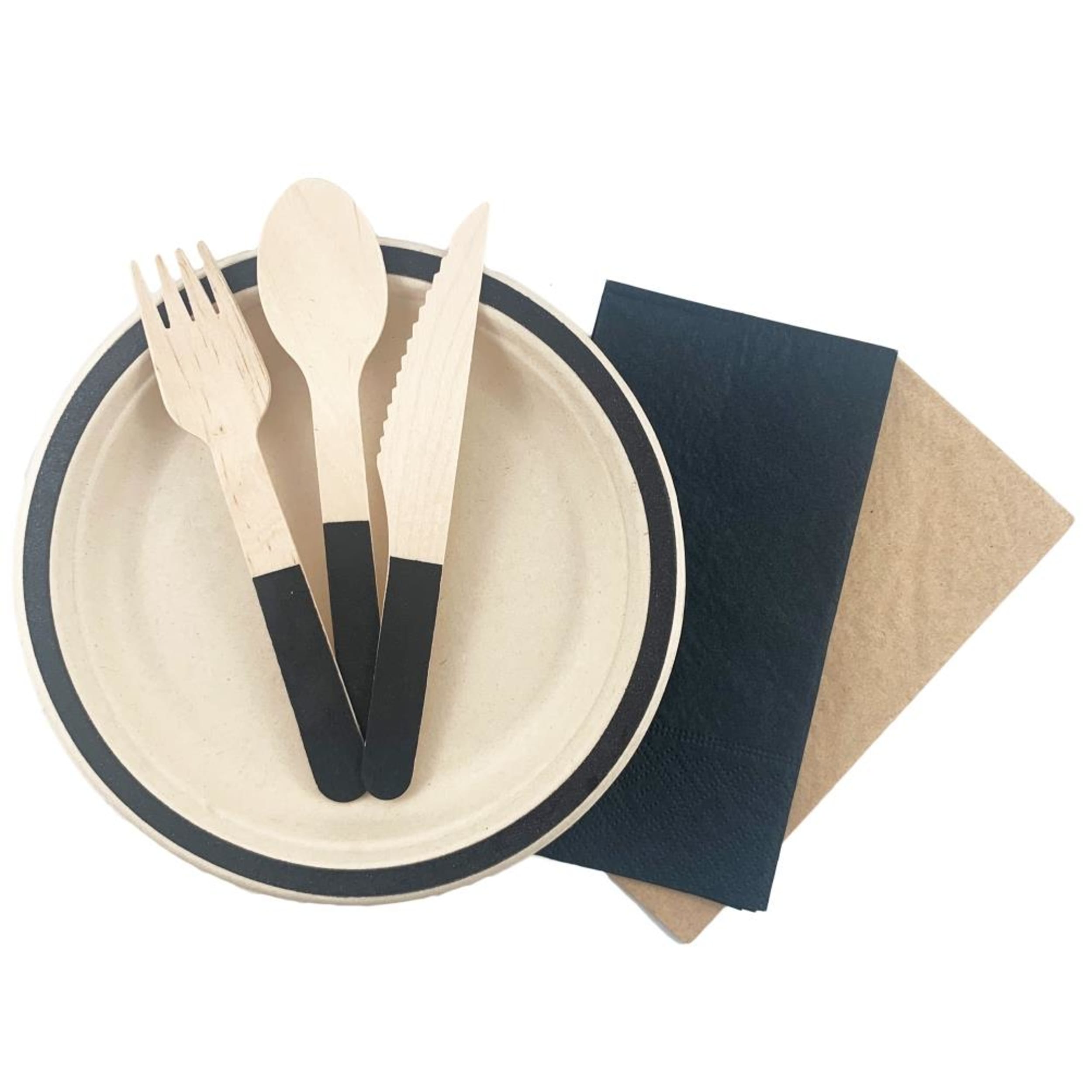 Eco Collection Wooden Cutlery Sets Black (30 Pack)