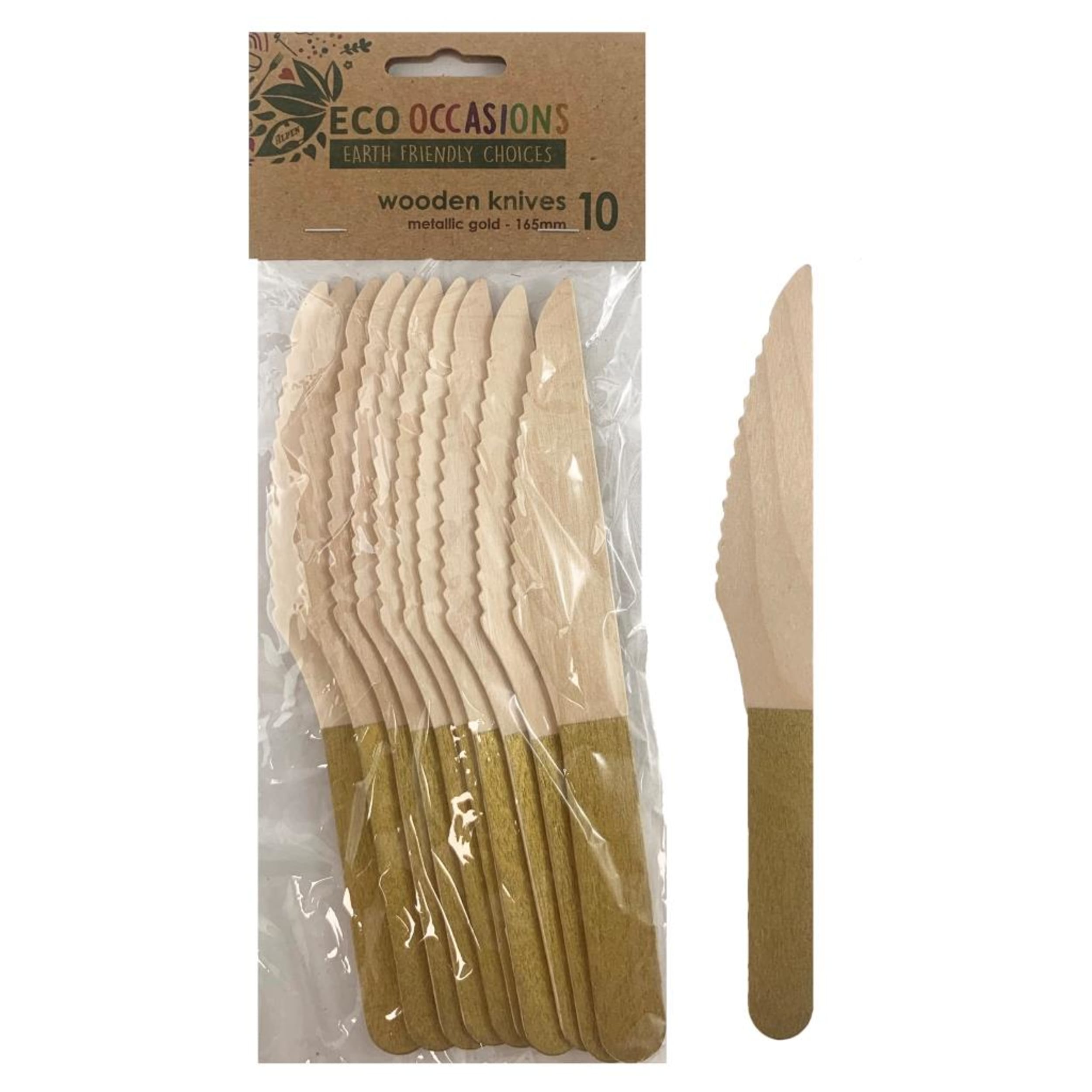 Eco Collection Wooden Knives Gold (10 Pack)