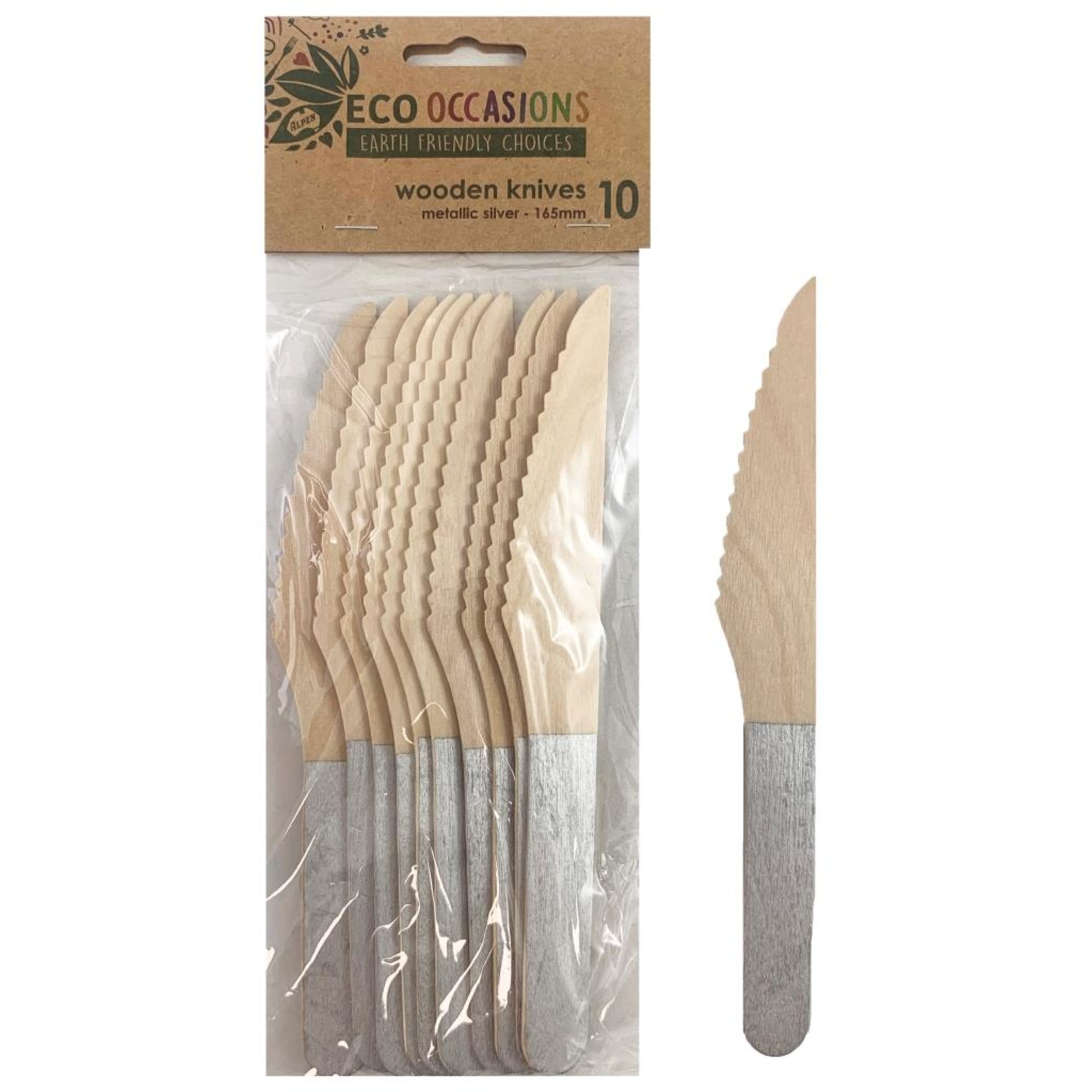 Eco Collection Wooden Knives Silver (10 Pack)