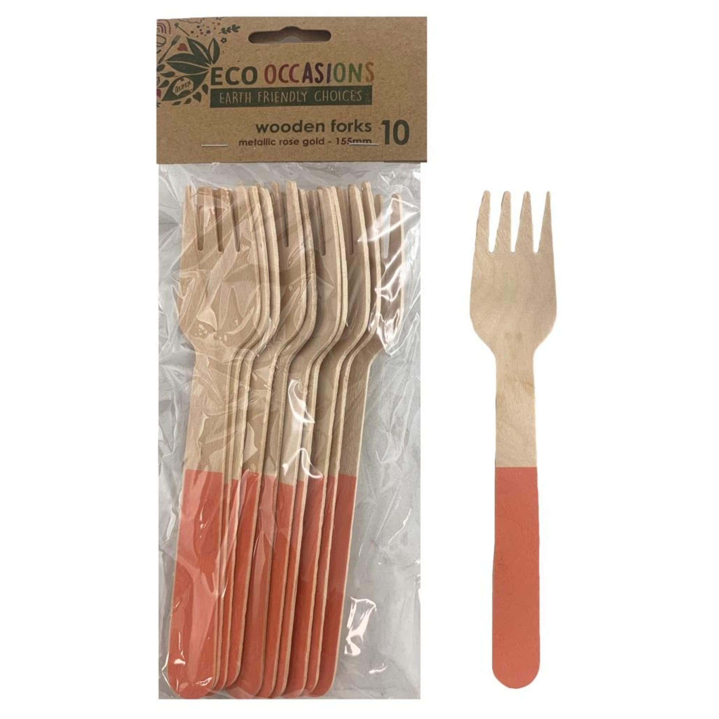 Eco Collection Wooden Forks Rose Gold (10 Pack)
