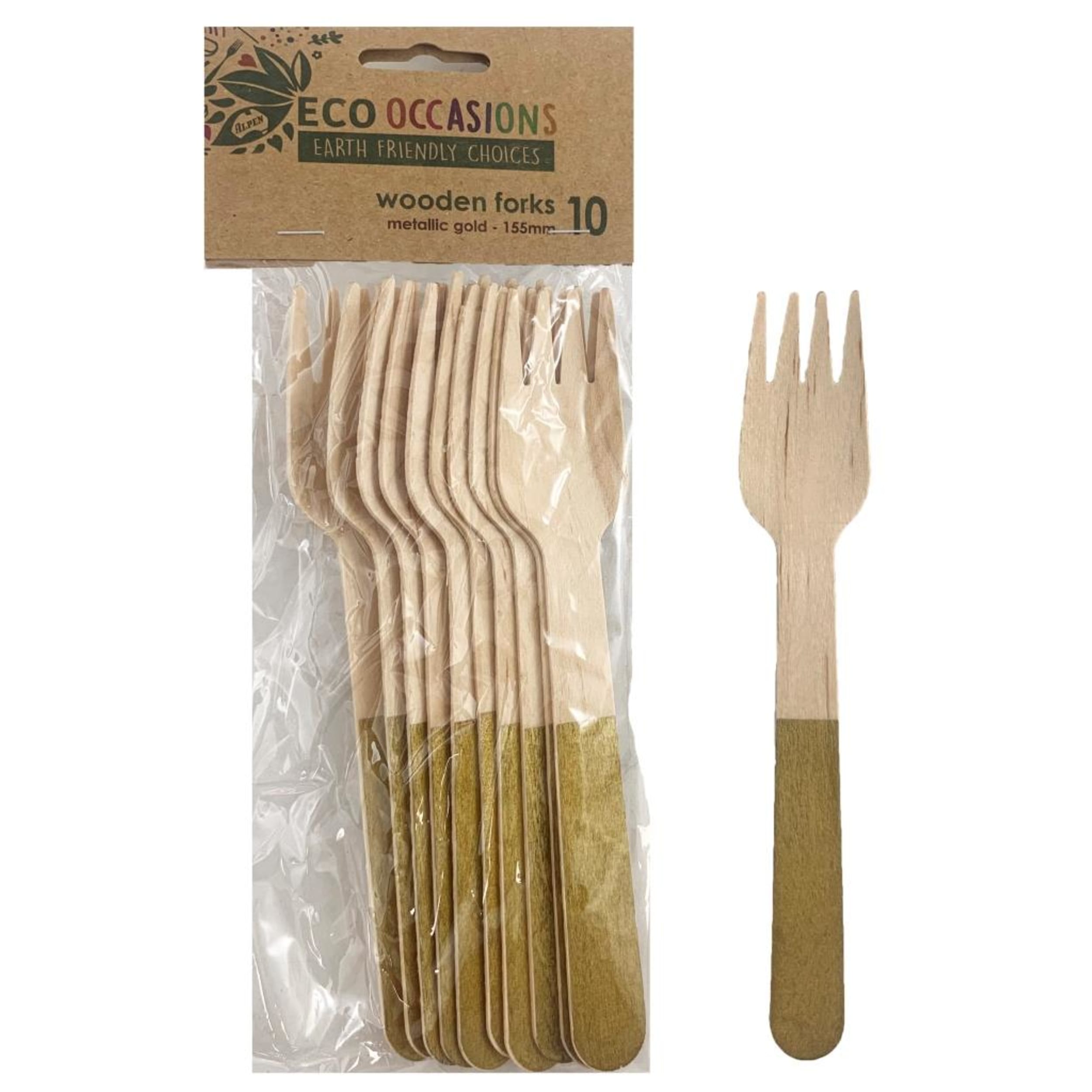 Eco Collection Wooden Forks Gold (10 Pack)