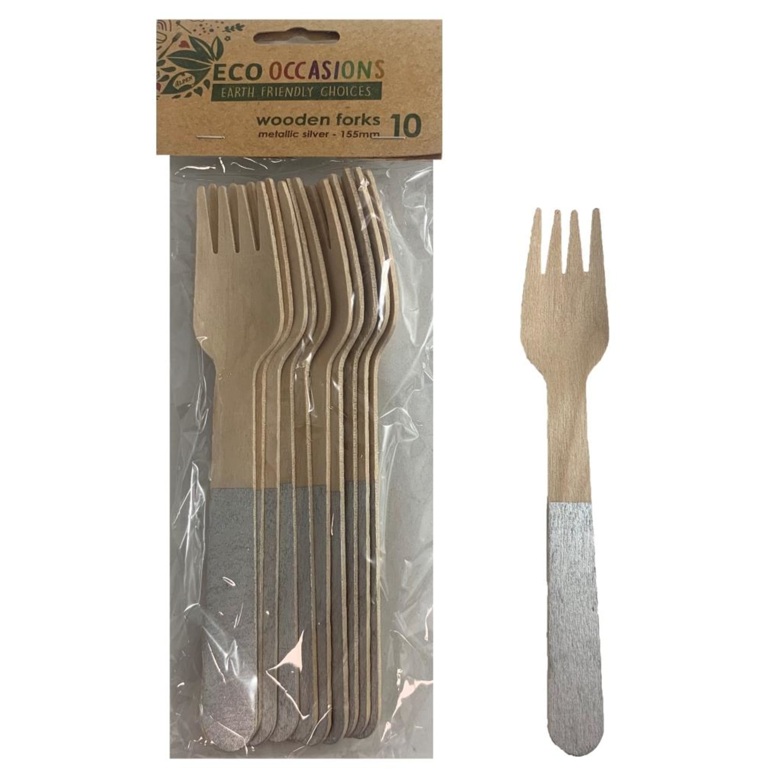 Eco Collection Wooden Forks Silver (10 Pack)
