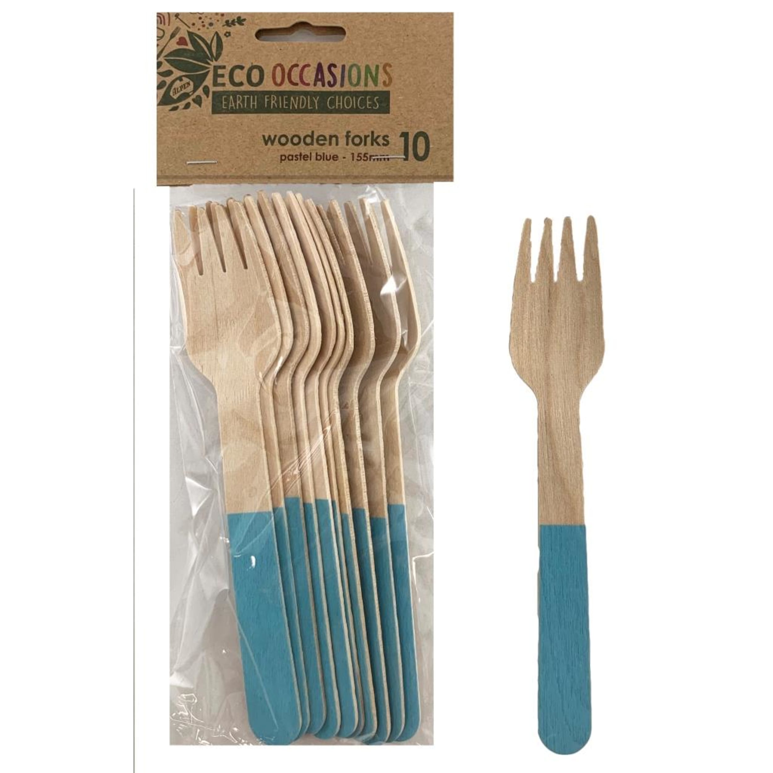 Eco Collection Wooden Forks Light Blue (10 Pack)