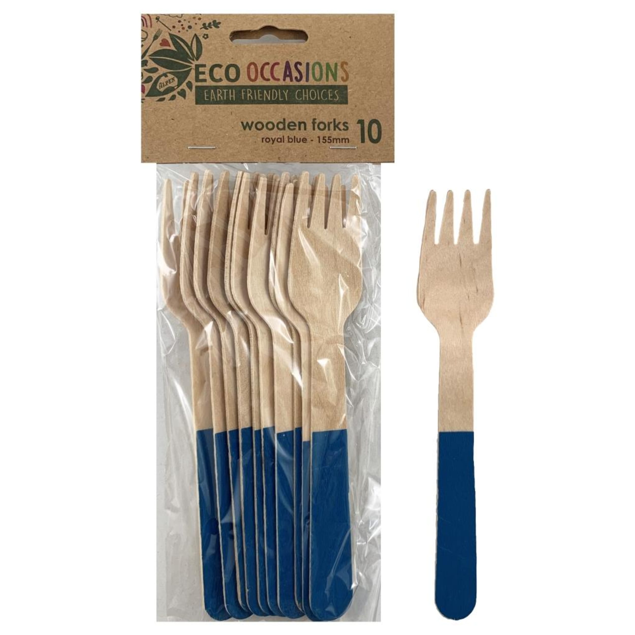 Eco Collection Wooden Forks Royal Blue (10 Pack)