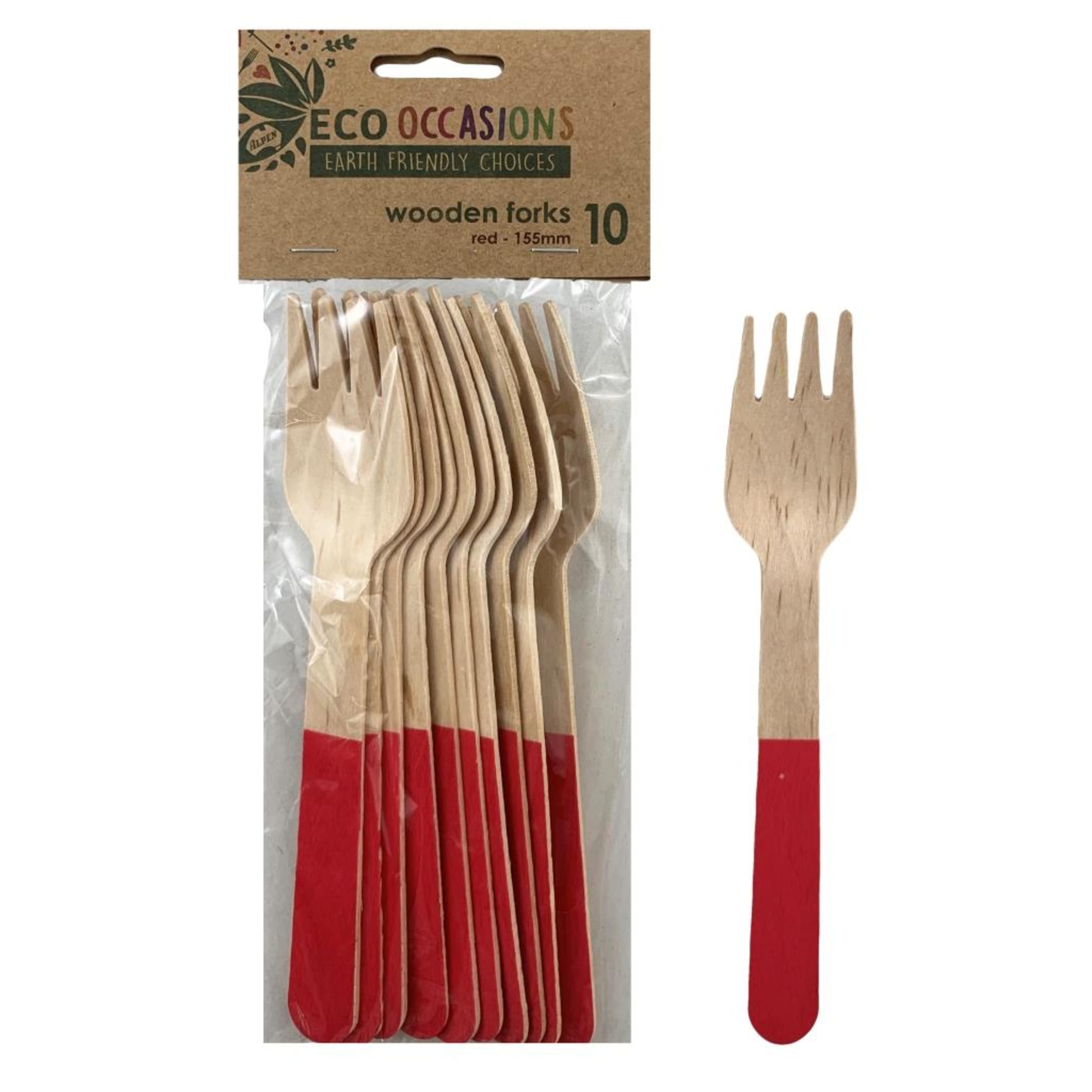 Eco Collection Wooden Forks Red (10 Pack)