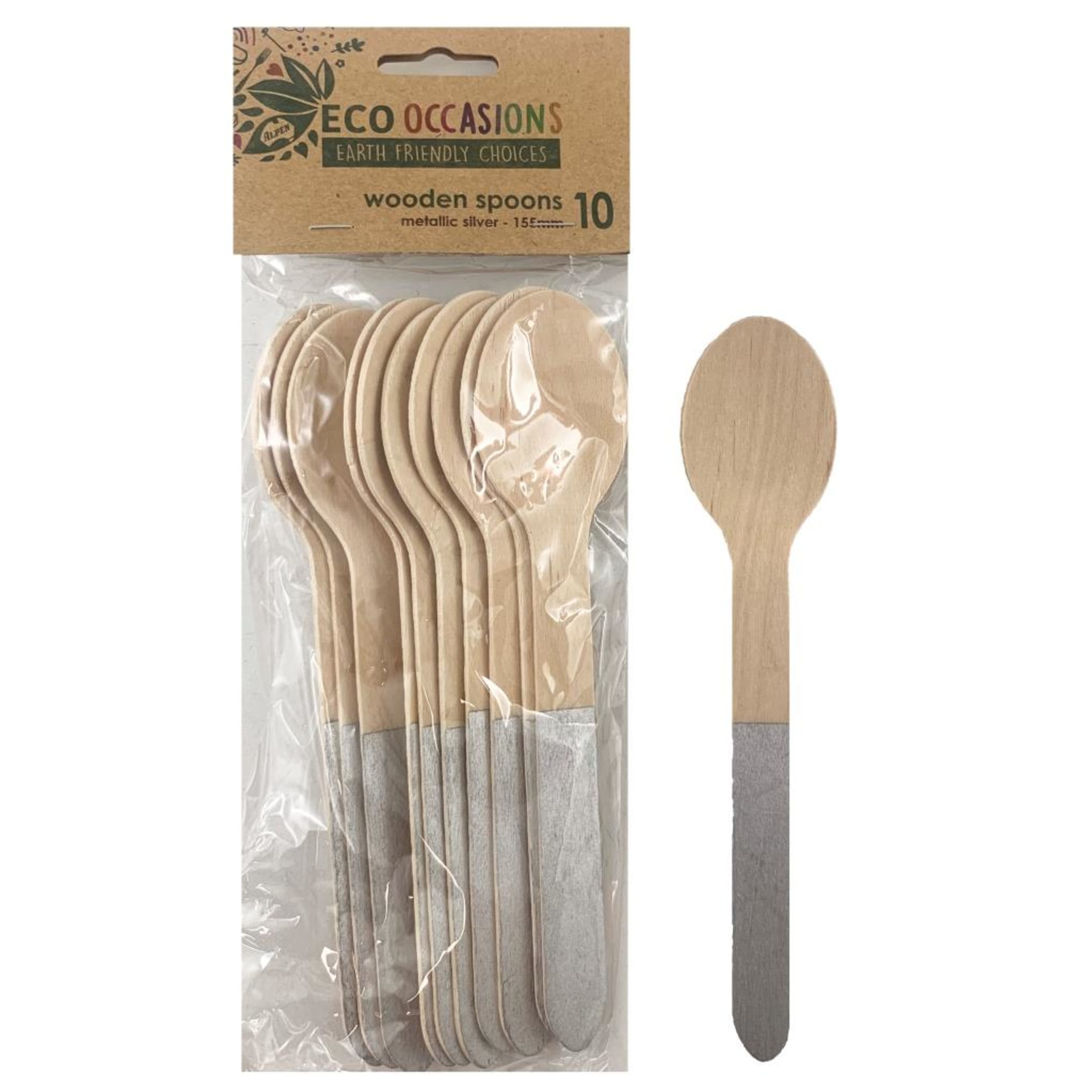 Eco Collection Wooden Spoons Silver (10 Pack)