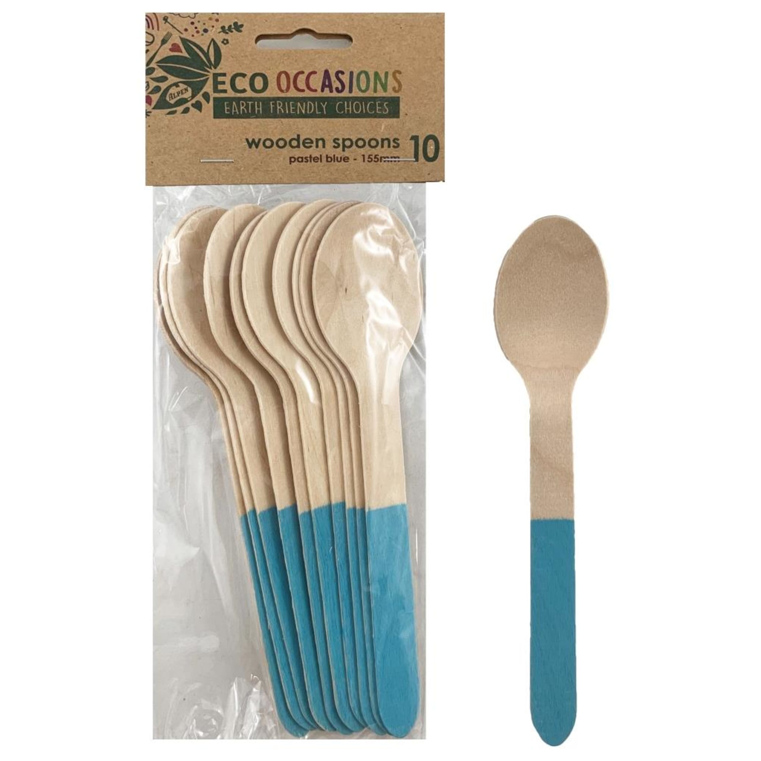 Eco Collection Wooden Spoons Light Blue (10 Pack)
