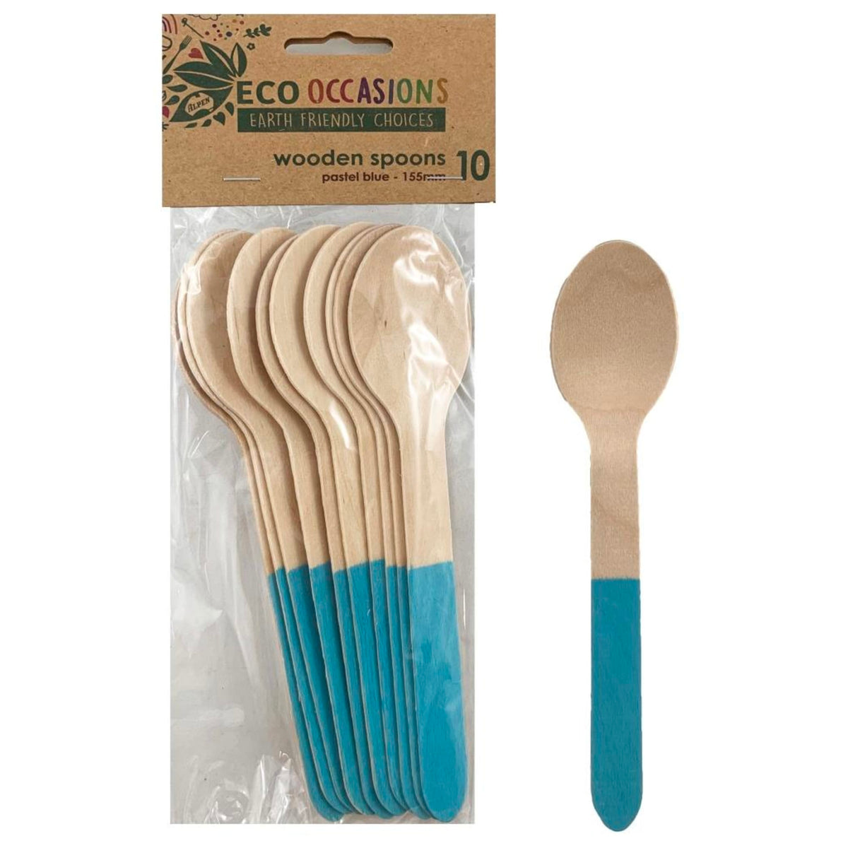 Eco Collection Wooden Spoons Light Blue (10 Pack)