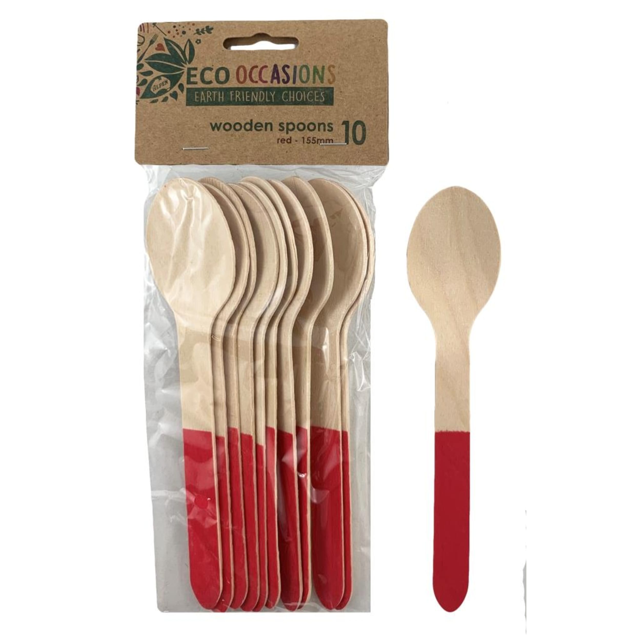 Eco Collection Wooden Spoons Red (10 Pack)